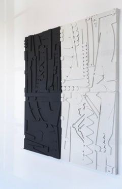 Black and White, abstract, recycled wood, acrylic paint, wall sculpture
