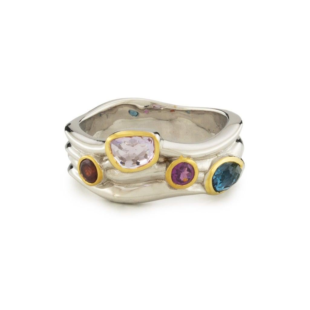 For Sale:  Tony Cocktail Ring 18k White Gold and Yellow Gold with Amethyst, Topaz, Garnet 3