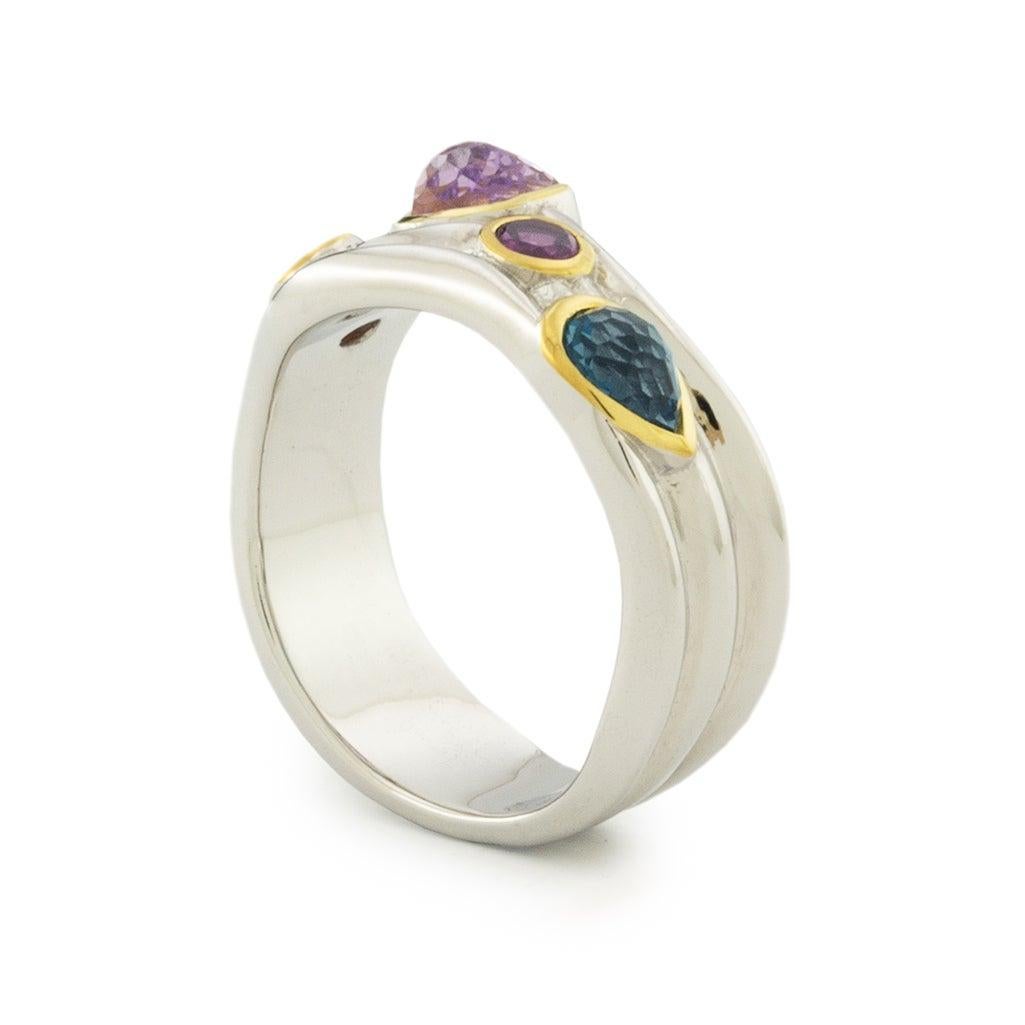 For Sale:  Tony Cocktail Ring 18k White Gold and Yellow Gold with Amethyst, Topaz, Garnet 6