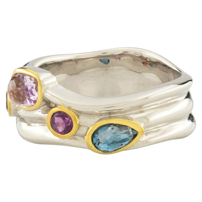 For Sale:  Tony Cocktail Ring 18k White Gold and Yellow Gold with Amethyst, Topaz, Garnet