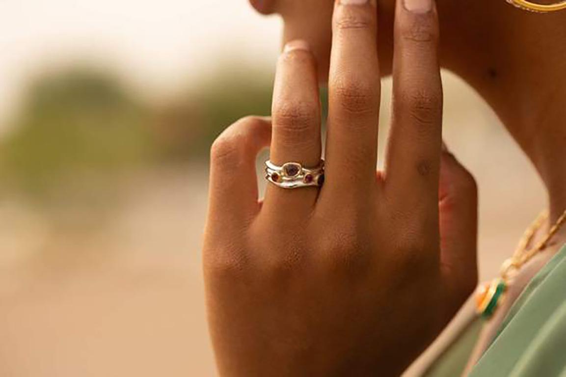 Cocktailring aus weißem Rhodium und 14 Karat Gold Damen im Angebot