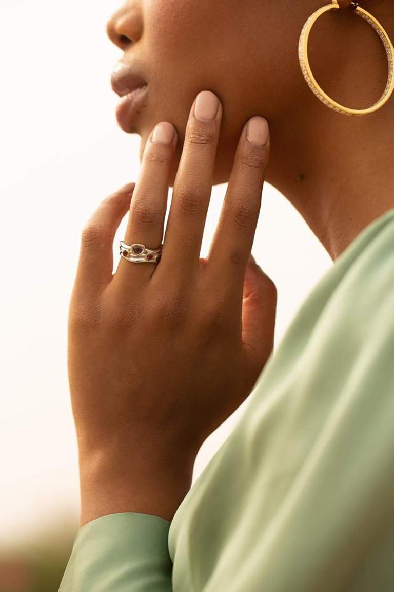 Cocktailring aus weißem Rhodium und 14 Karat Gold im Angebot 2