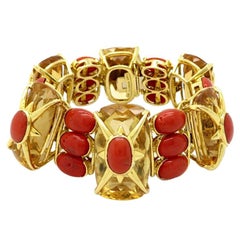 Tony Duquete Coral and Citrine Large 18 Karat Gold Fashion Bracelet
