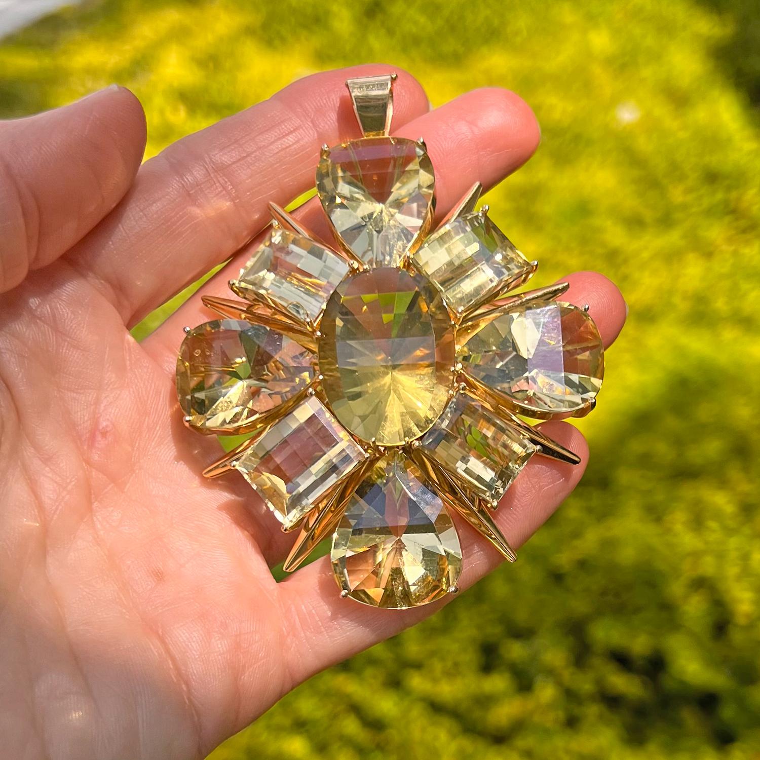 Tony Duquette Broche pendentif étoile en or jaune 18 carats et citrine Unisexe en vente