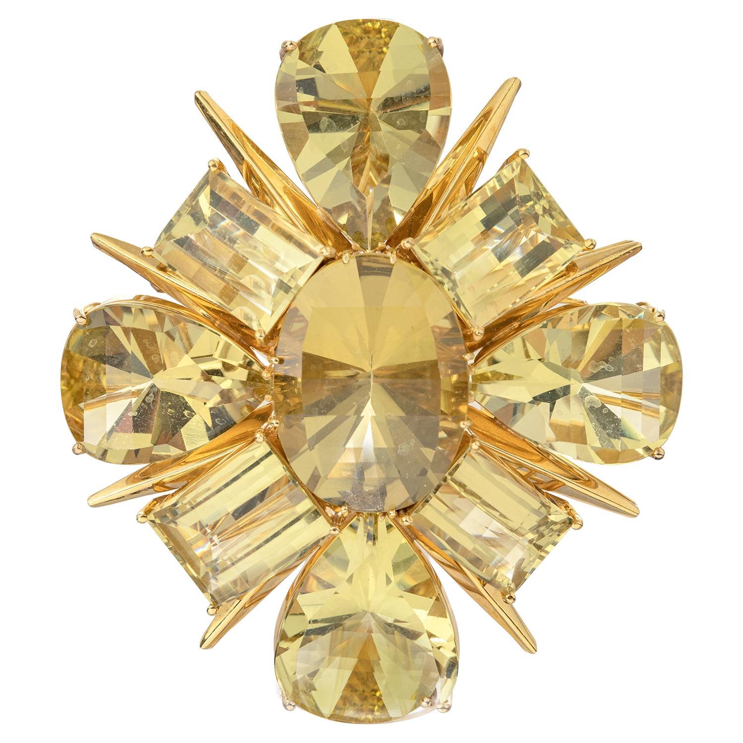 Tony Duquette 18k Yellow Gold Citrine Starburst Pendant Brooch For Sale