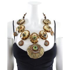 Tony Duquette 1999 Talisman Bib Necklace in Box - Ammonite and Shells