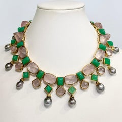 Tony Duquette Chrysoprase Rose Quartz Tahitian Pearl 18k Yellow Gold Necklace