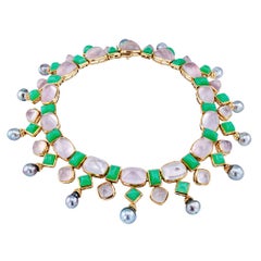 Tony Duquette Chrysoprase Rose Quartz Tahitian Pearl Gold Necklace