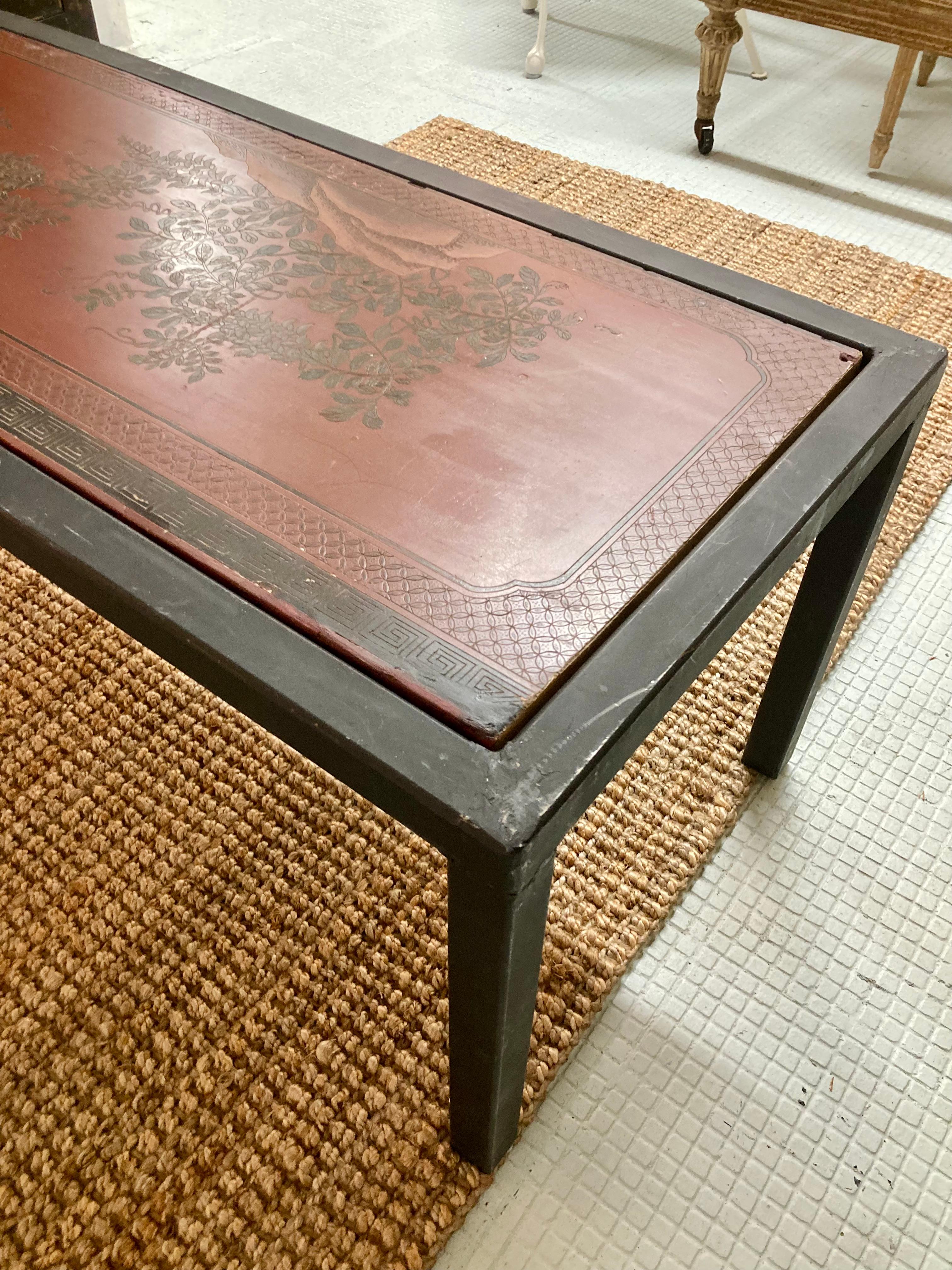 Tony Duquette Custom Coffee Table With Inset Chinese Panel For Sale 3