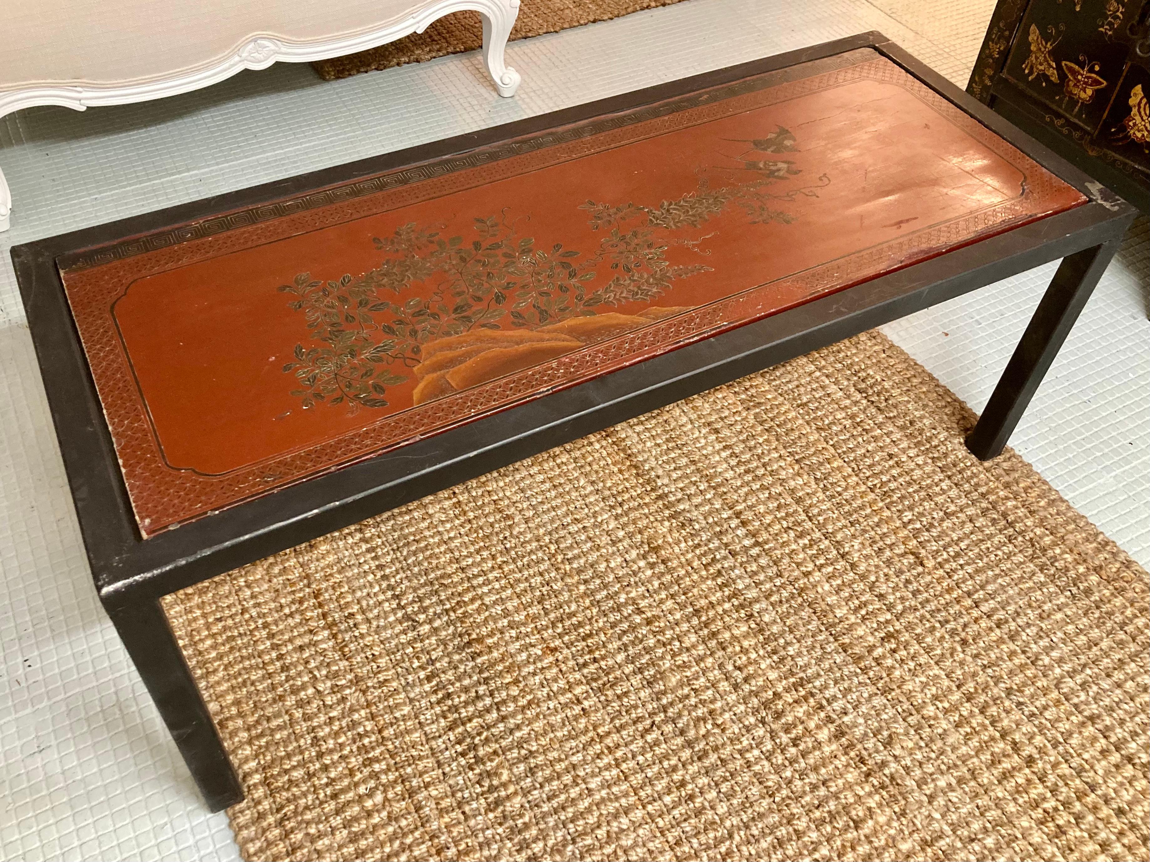 Other Tony Duquette Custom Coffee Table With Inset Chinese Panel For Sale