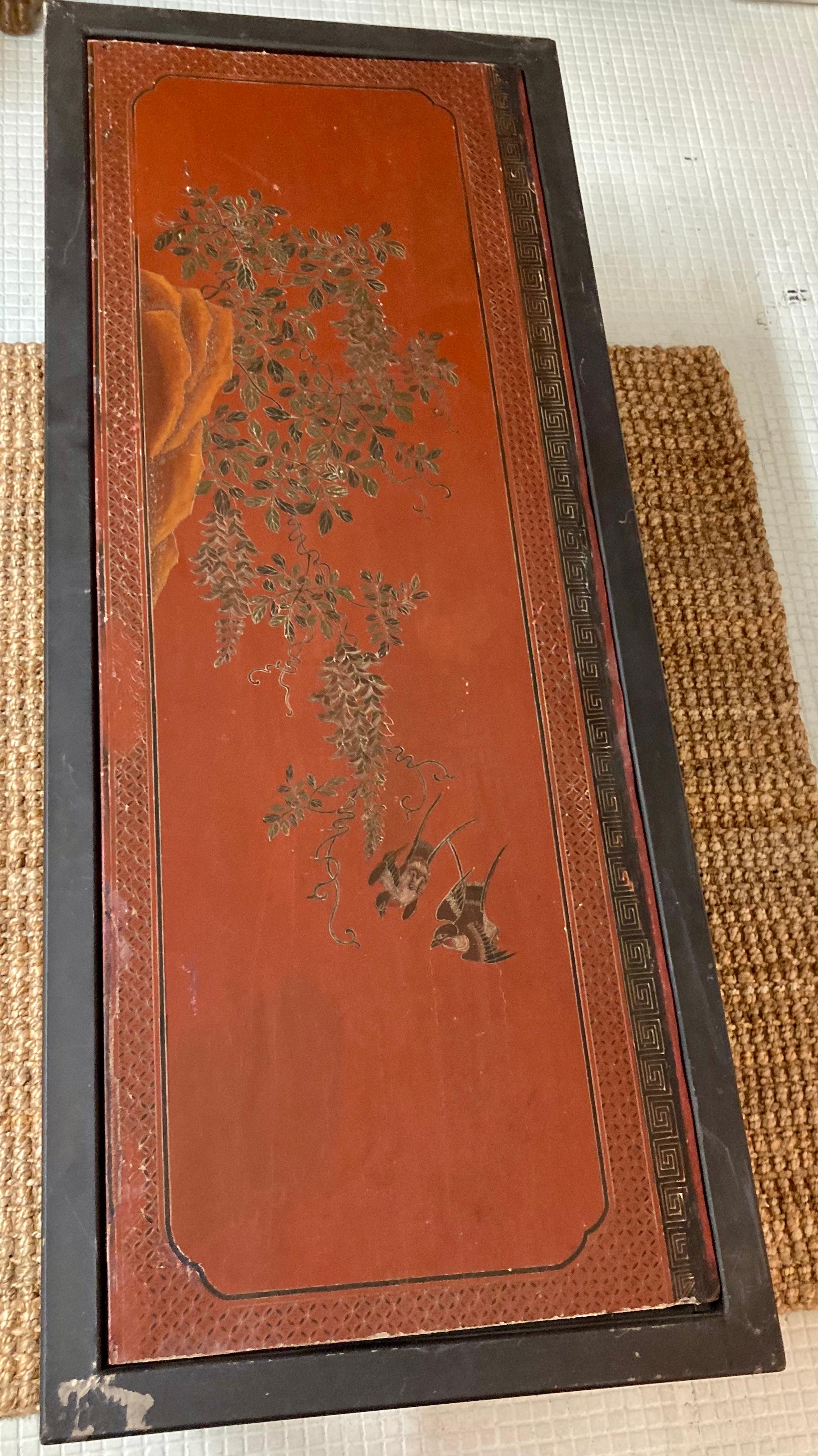 Tony Duquette Custom Coffee Table With Inset Chinese Panel In Fair Condition For Sale In Los Angeles, CA