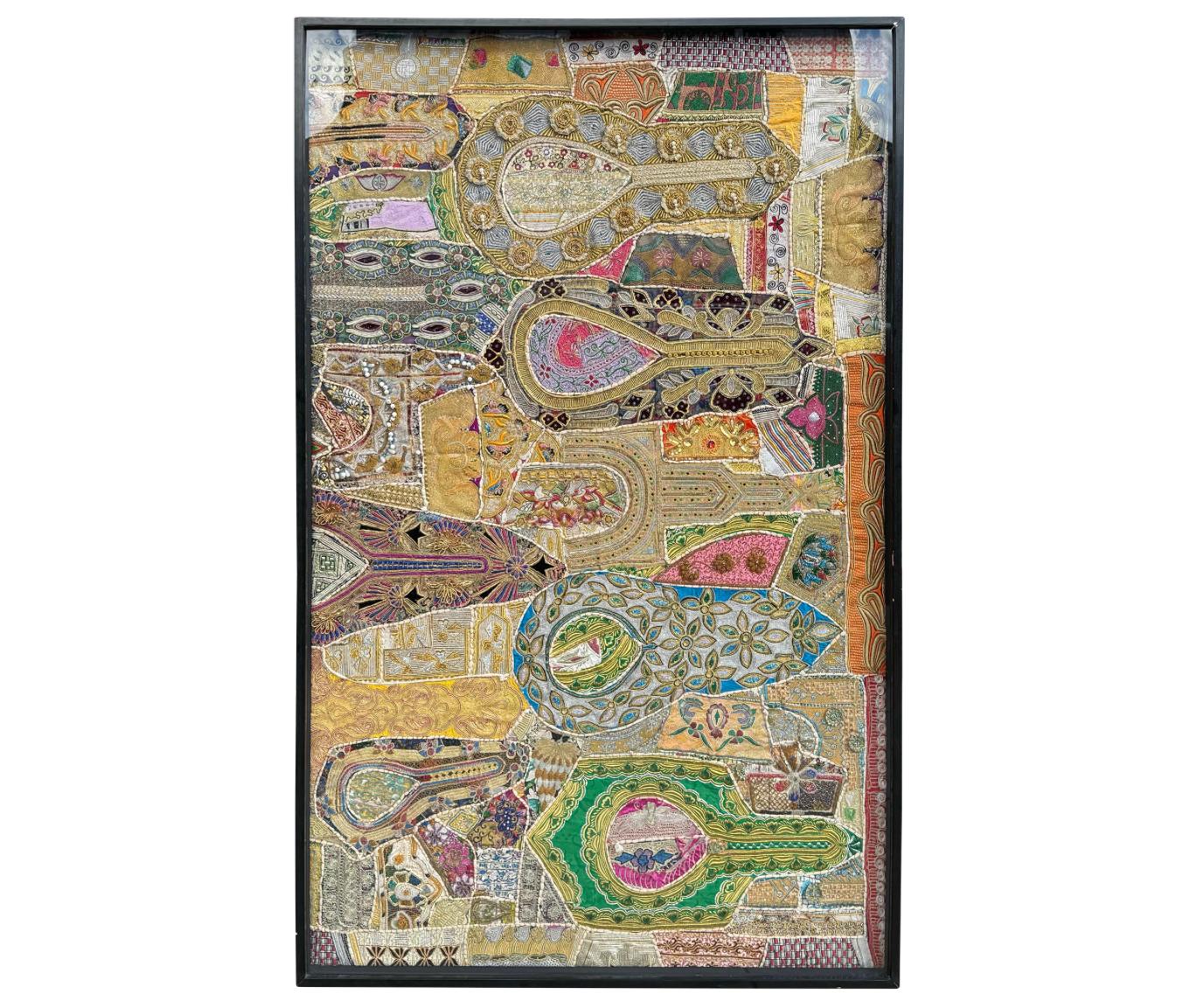 Beads Tony Duquette Framed Balinese Textile Tapestry For Sale
