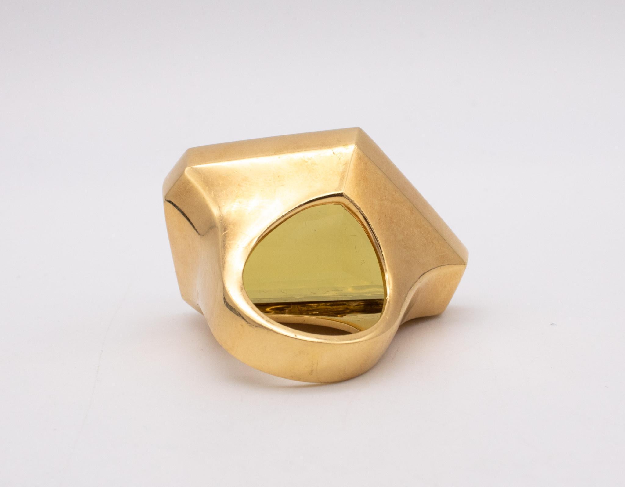 Tony Duquette Massive Geometric Cocktail Ring 18 Karat Yellow Gold 85cts Citrine For Sale 1