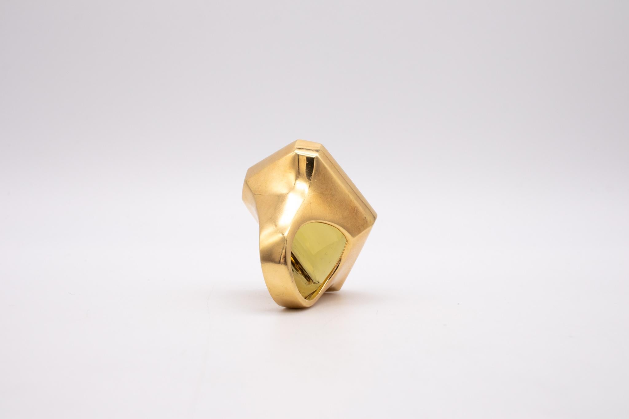 Tony Duquette Massive Geometric Cocktail Ring 18 Karat Yellow Gold 85cts Citrine For Sale 2
