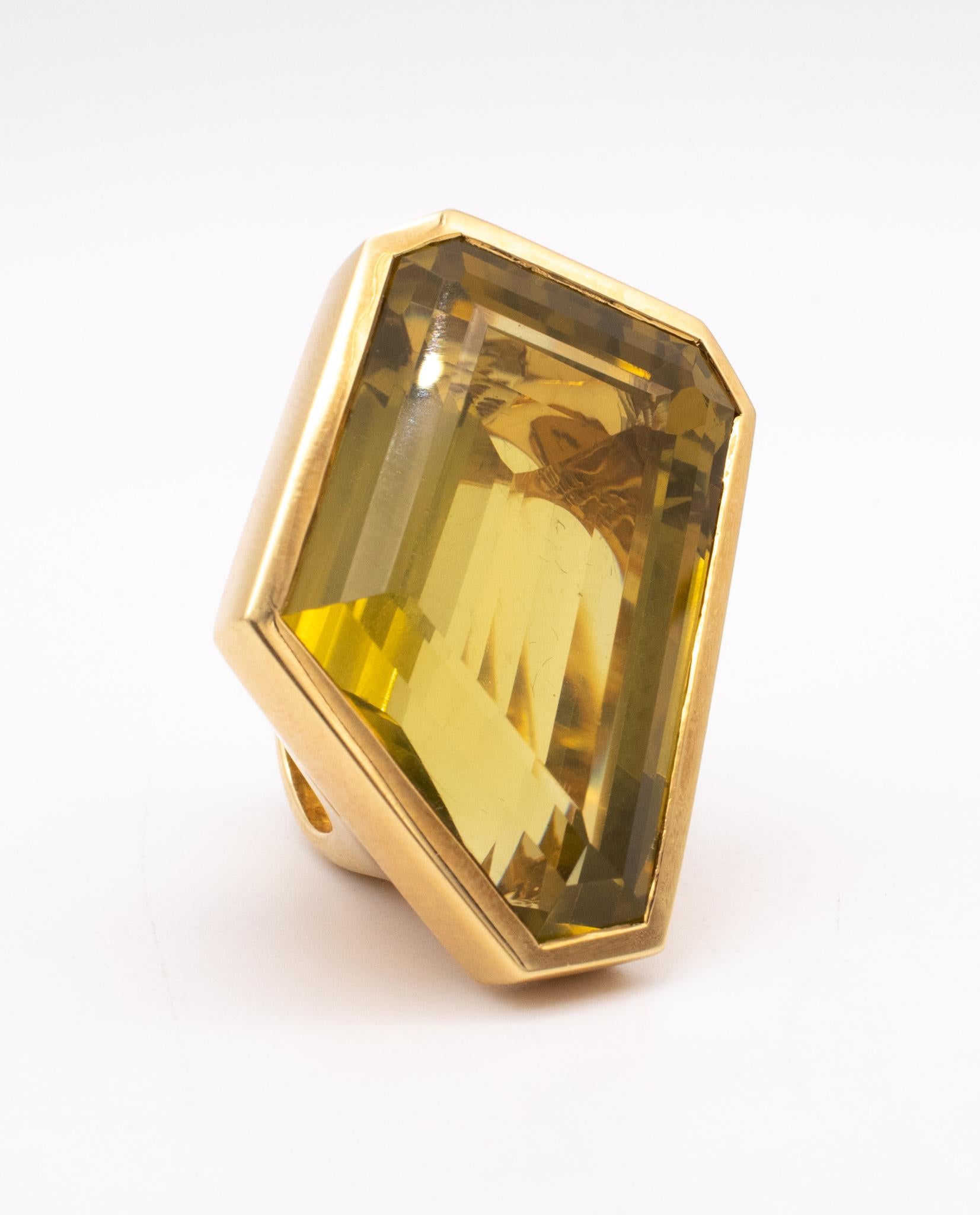 Tony Duquette Massive Geometric Cocktail Ring 18 Karat Yellow Gold 85cts Citrine For Sale 5