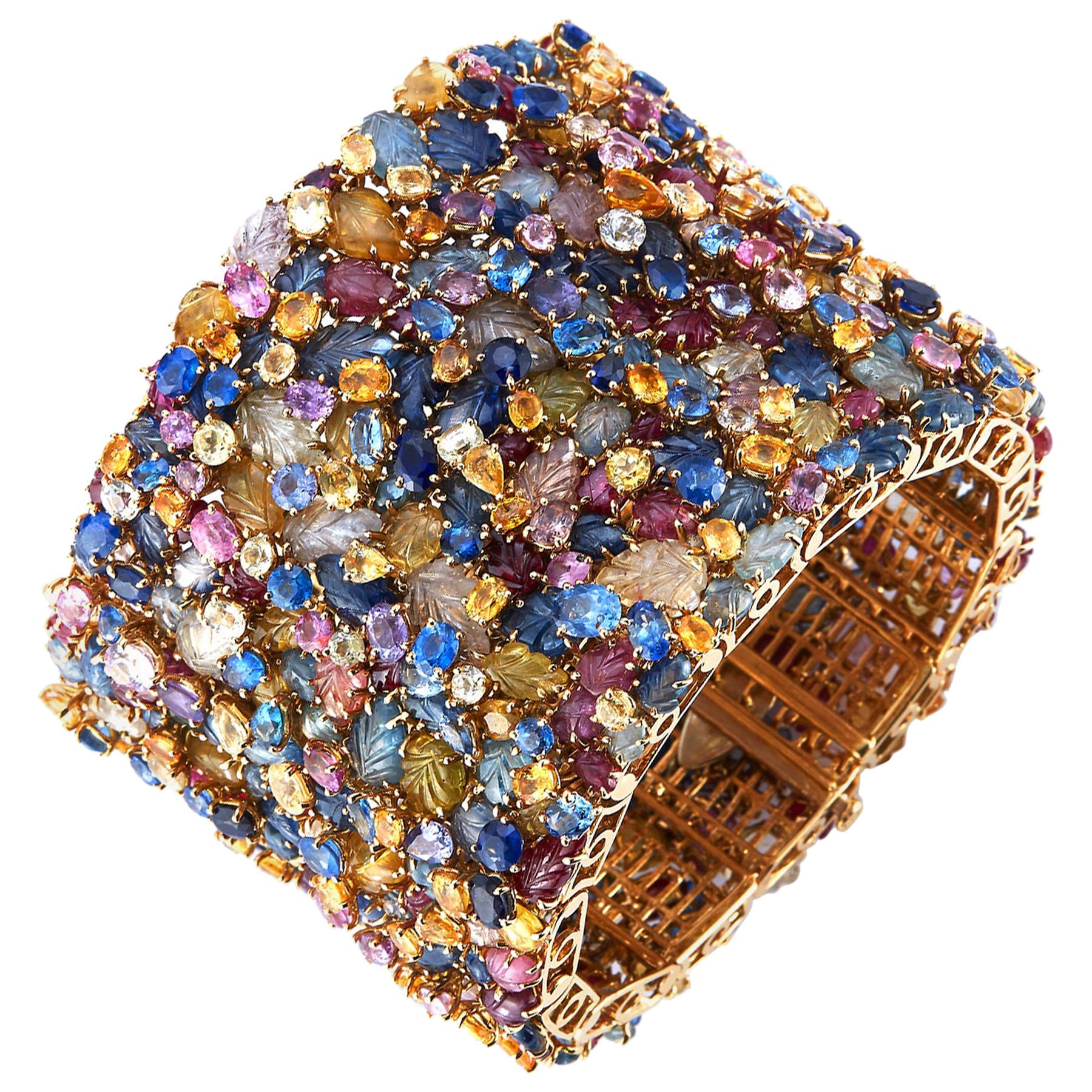 Tony Duquette Multi Color Sapphire Bracelet For Sale
