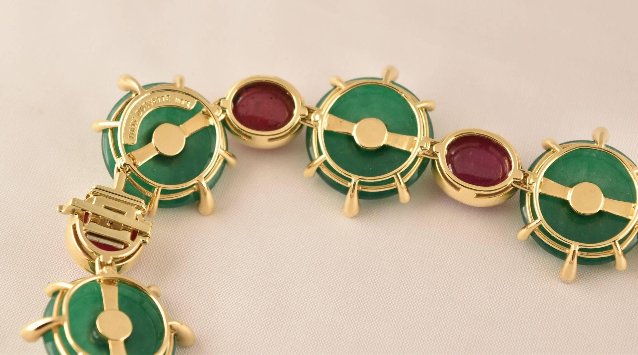 Contemporary Tony Duquette Ruby, Star Ruby, Agate, Emerald and Diamond Gold Brooch Necklace