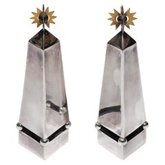 Tony Duquette Silver and Brass Obelisk Salt and Pepper Shakers circa 1940s