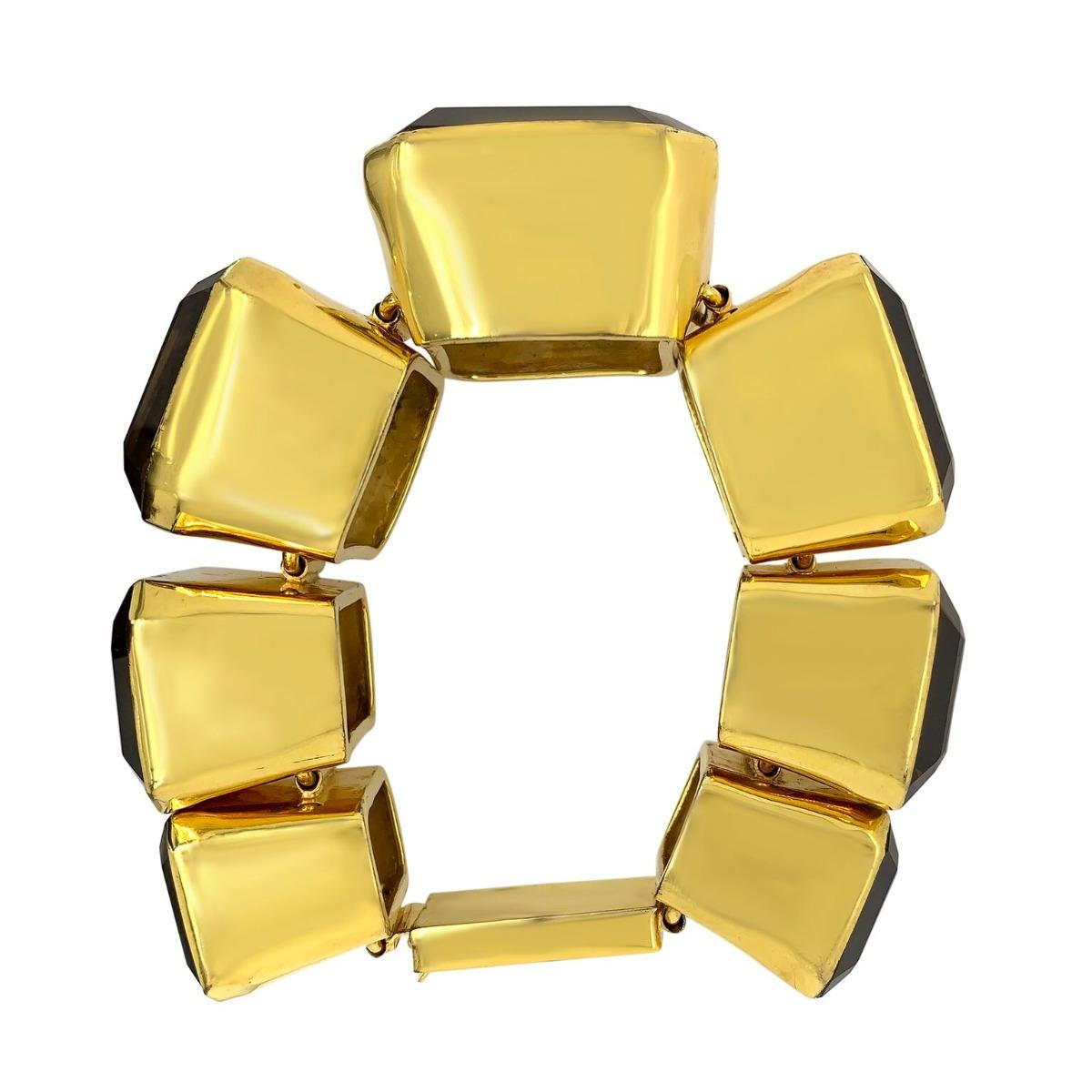 Tony Duquette Bracelet spectaculaire de grande taille en plaqué or avec topaze fumée en vente 2