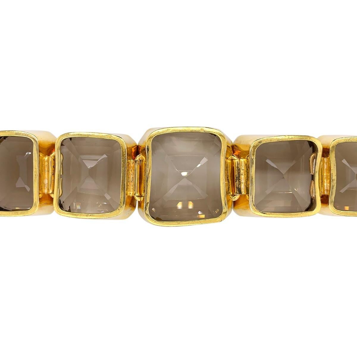 Tony Duquette Spectacular Large Size Smoke Topaz Gold Plated Bracelet For Sale 1