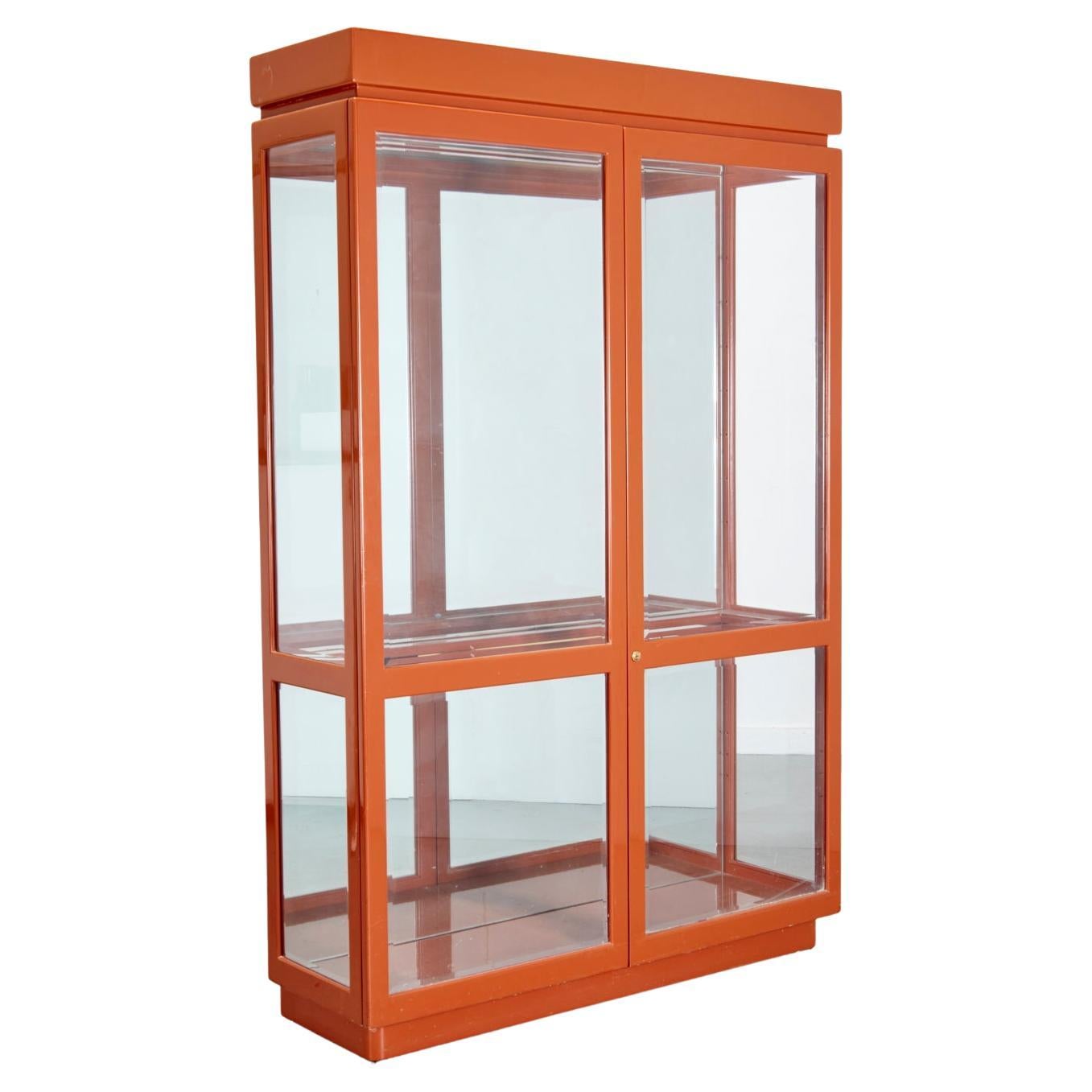 Tony Duquette Studio Attributed Lacquered Vitrine Cabinet with Glass Doors, USA For Sale