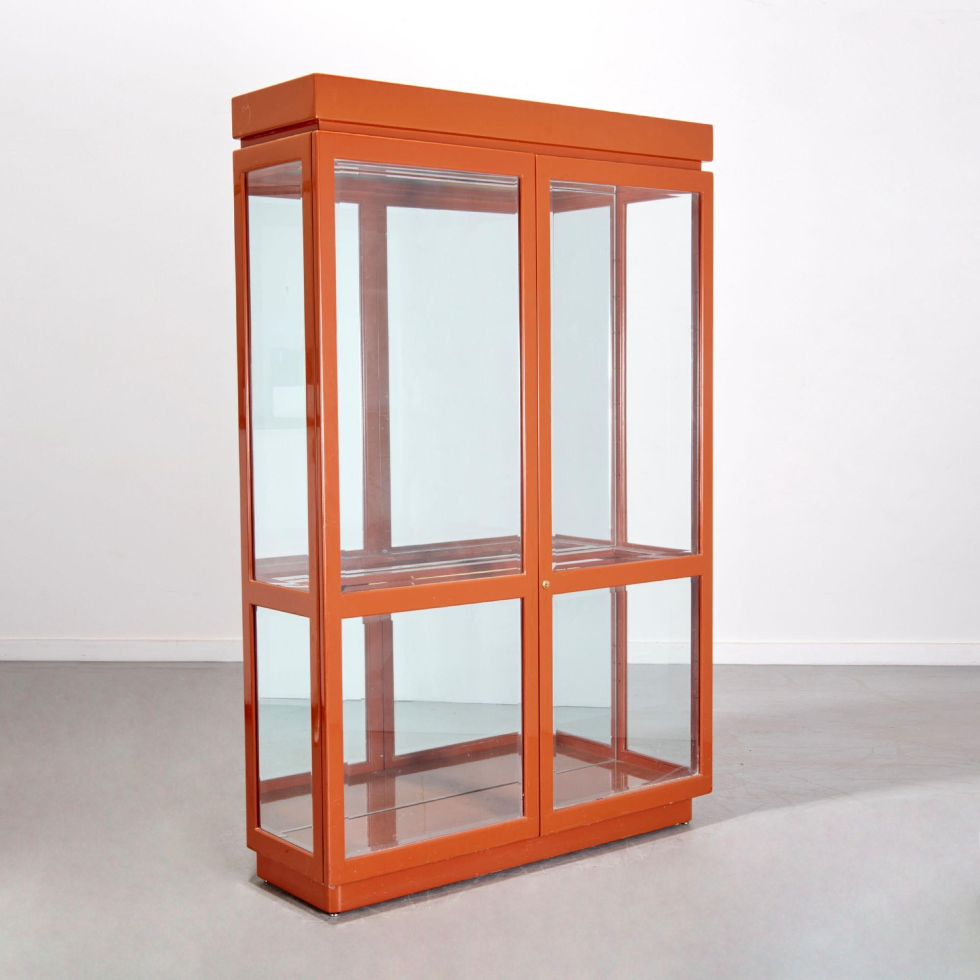 Tony Duquette Studio Attributed Lacquered Vitrine Cabinet with Glass Doors, USA For Sale