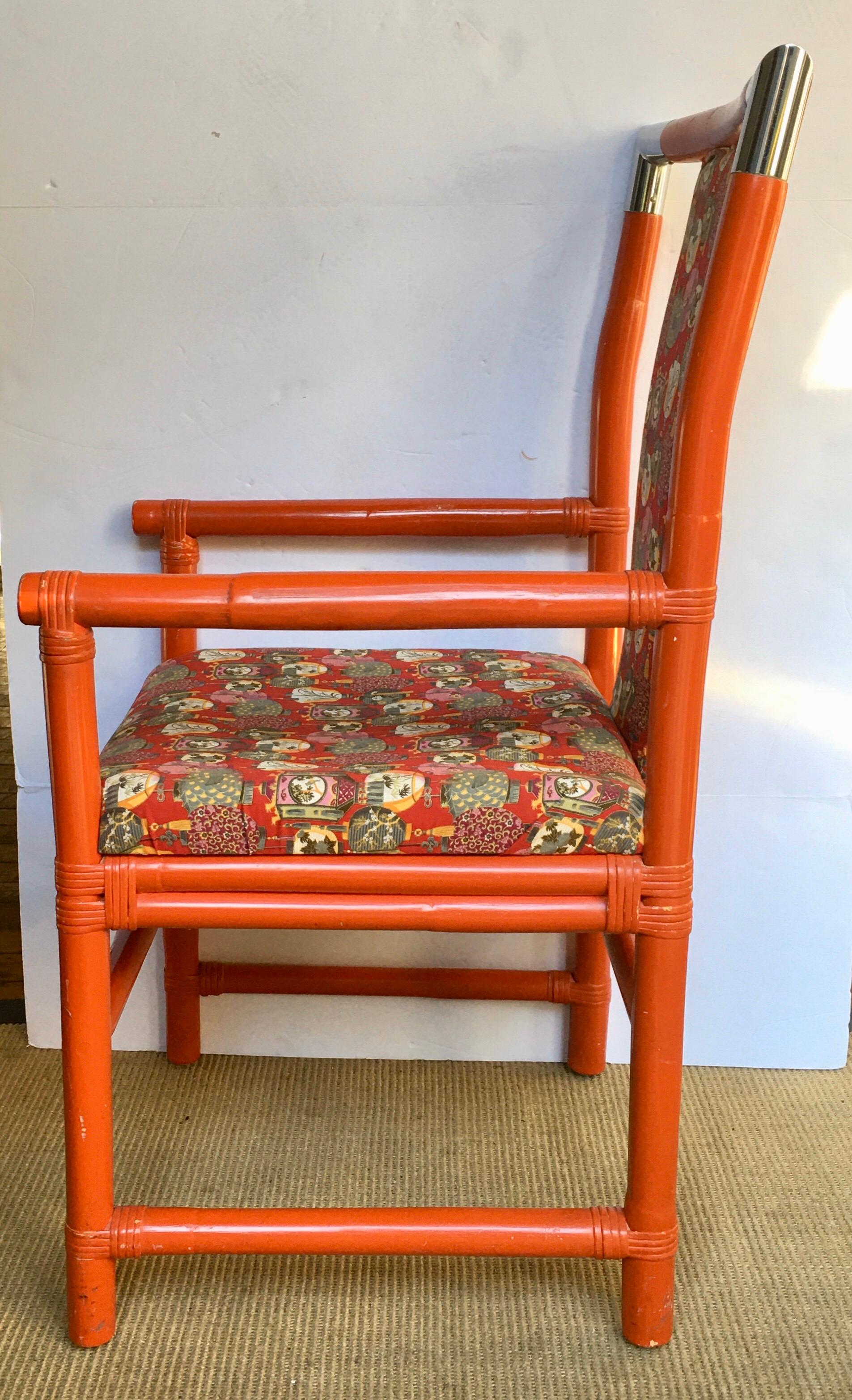 Mid-Century Modern Tony Duquette Style Chinoiserie Asian Bamboo Wood and Chrome Armchair, 1970s