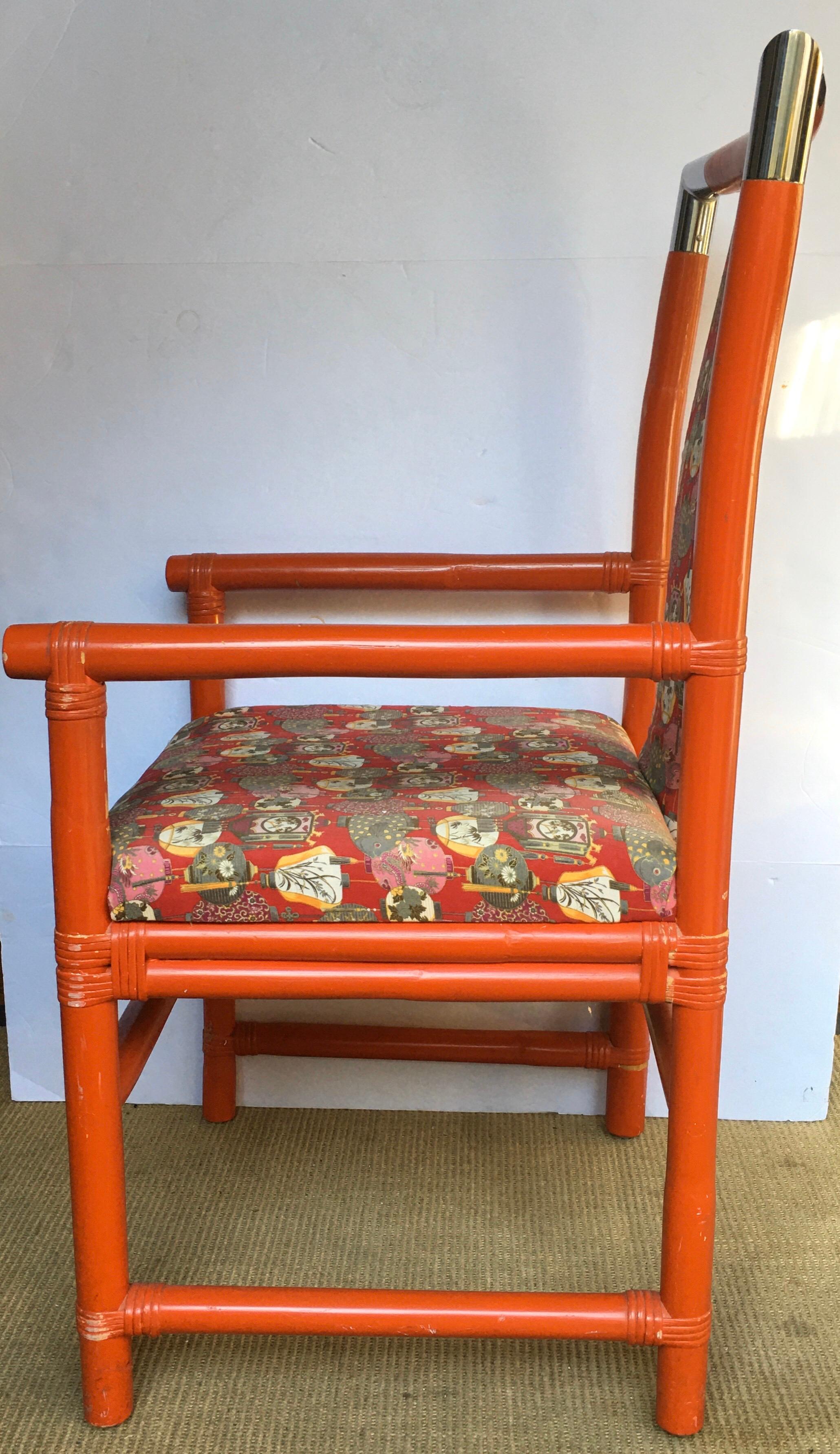 Tony Duquette Style Chinoiserie Asian Bamboo Wood and Chrome Armchair, 1970s In Good Condition In Lambertville, NJ