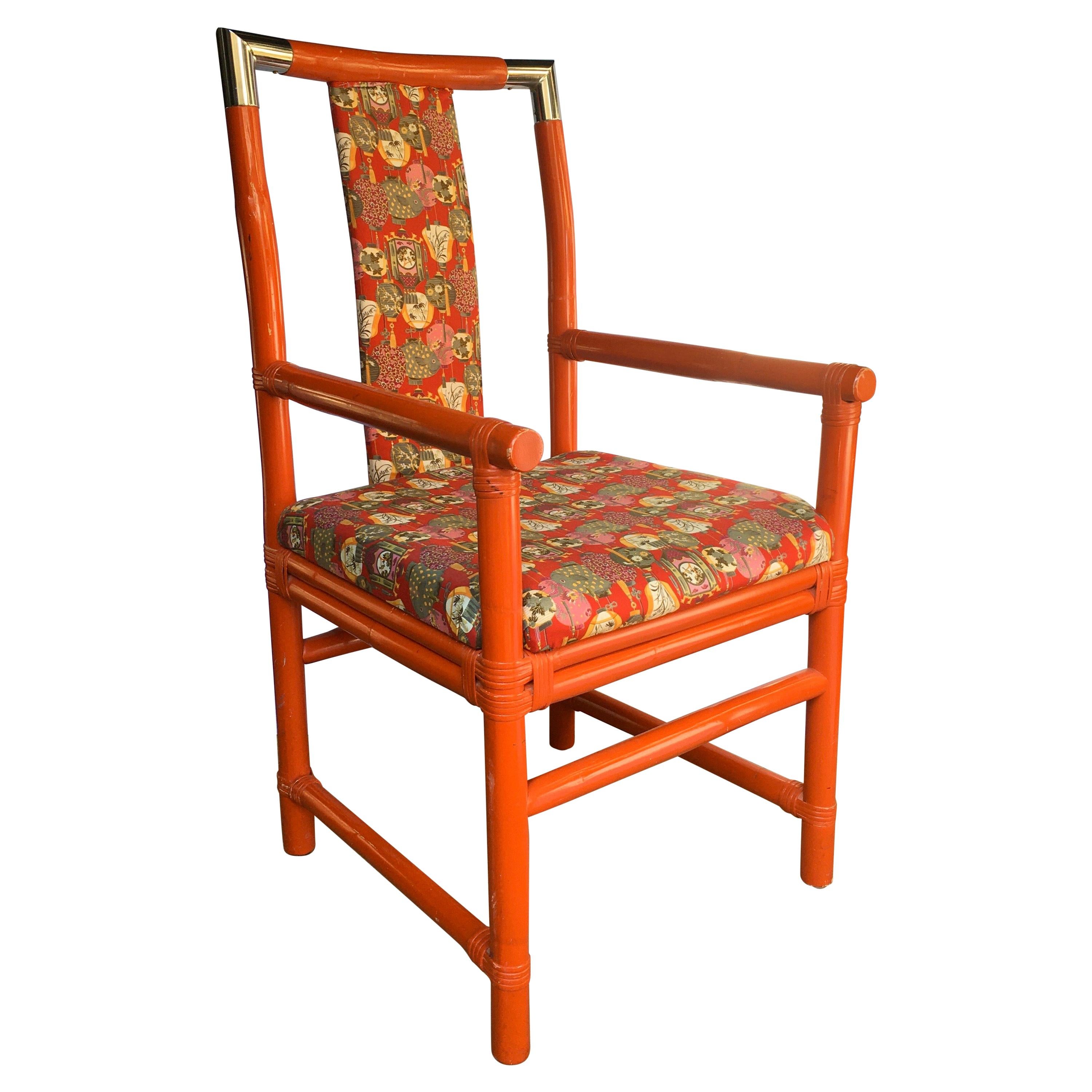 Tony Duquette Style Chinoiserie Asian Bamboo Wood and Chrome Armchair, 1970s