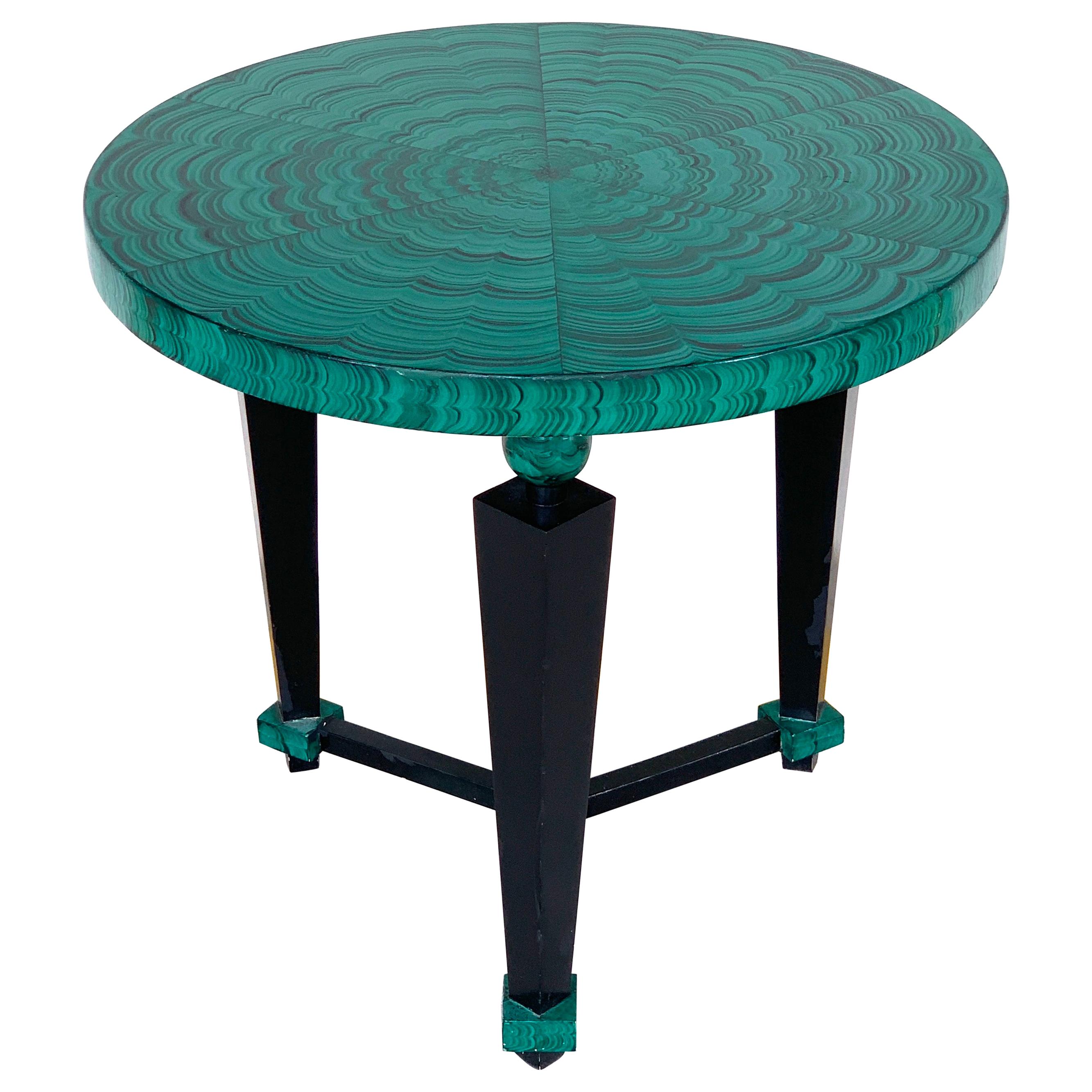 Tony Duquette Style Faux Malachite and Ebonized Guéridon or Side Table For Sale