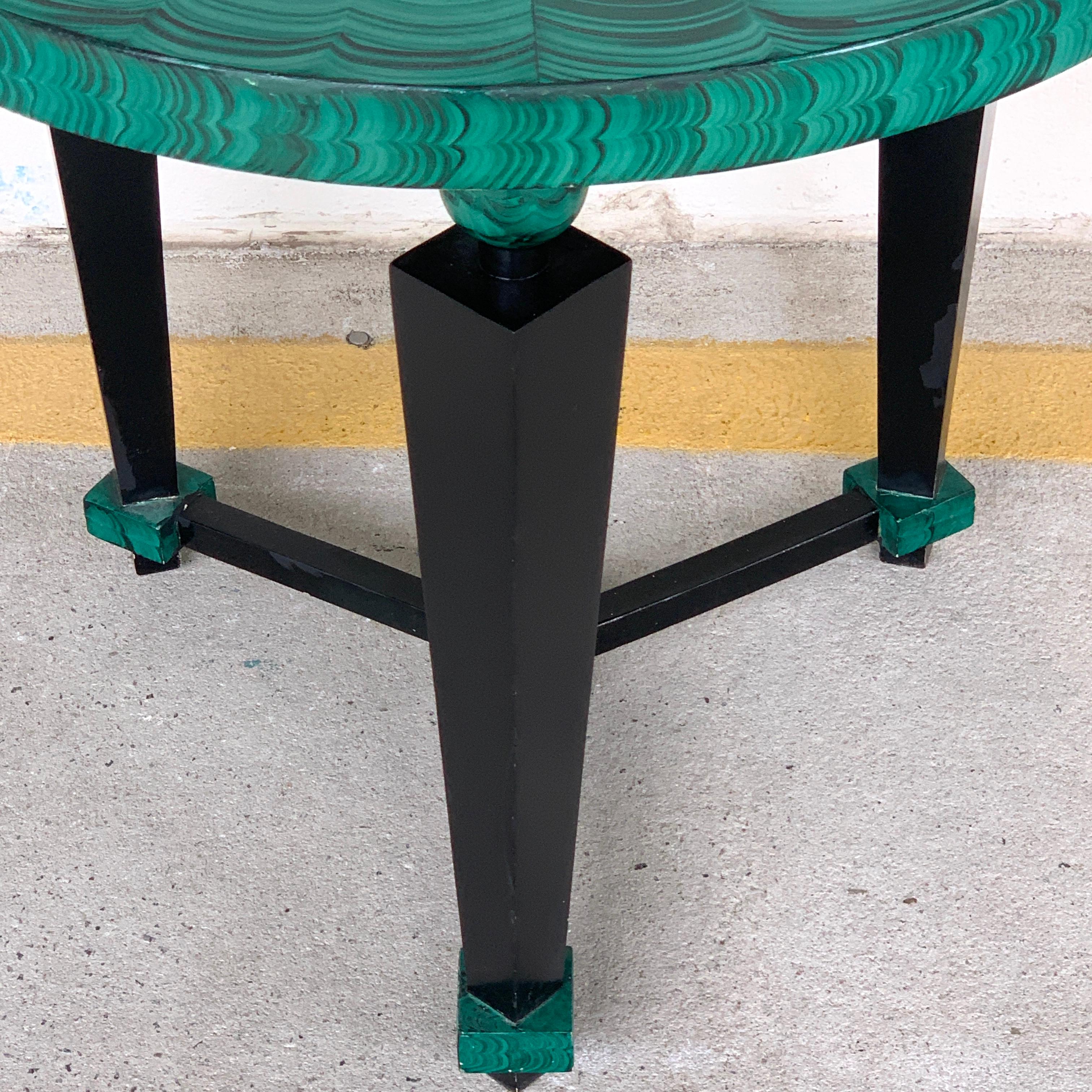 Modern Tony Duquette Style Faux Malachite and Ebonized Guéridon or Side Table For Sale