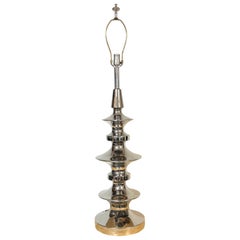 Tony Duquette Style Mercury Glazed Porcelain Totem Lamp, Hollywood Regency
