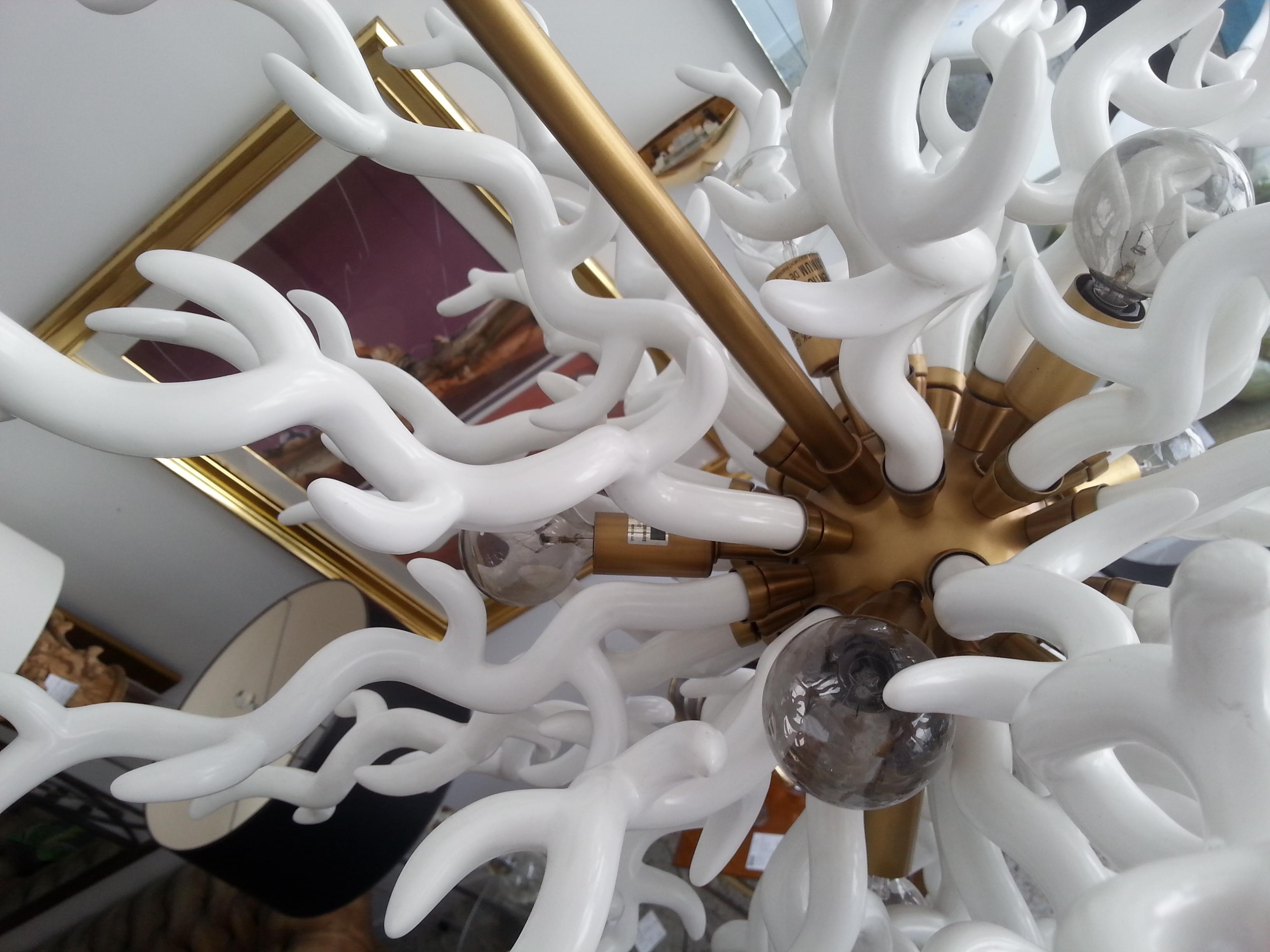 Chinese Tony Duquette Style White Faux Coral Chandelier