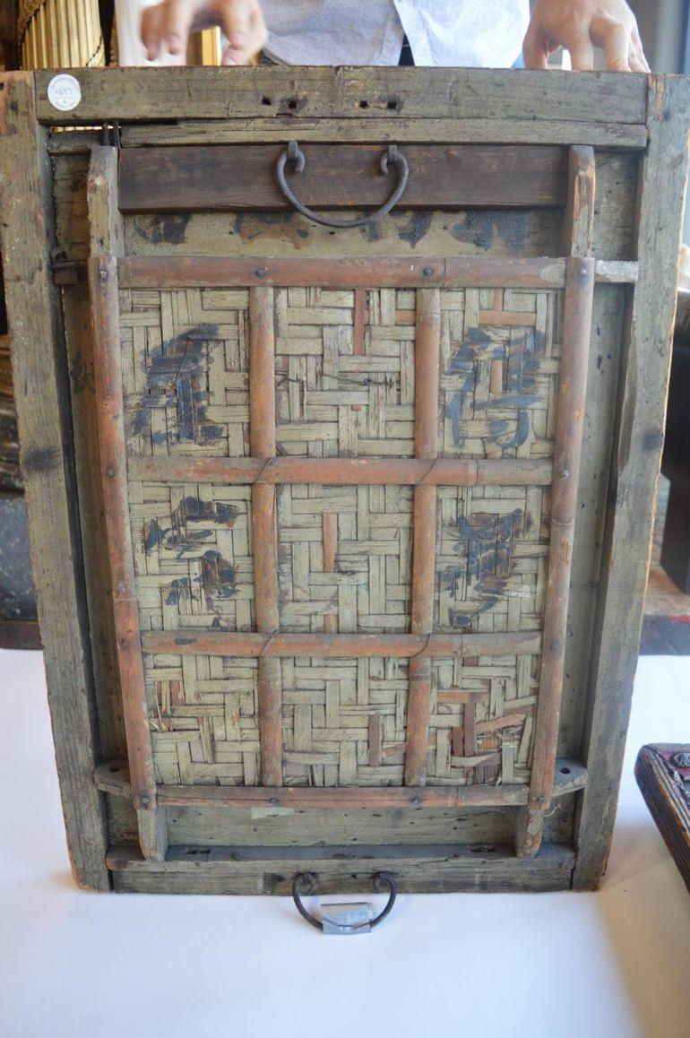 Tony Duquette Two Chinese Polychrome-Decorated Basketwork Panels For Sale 5