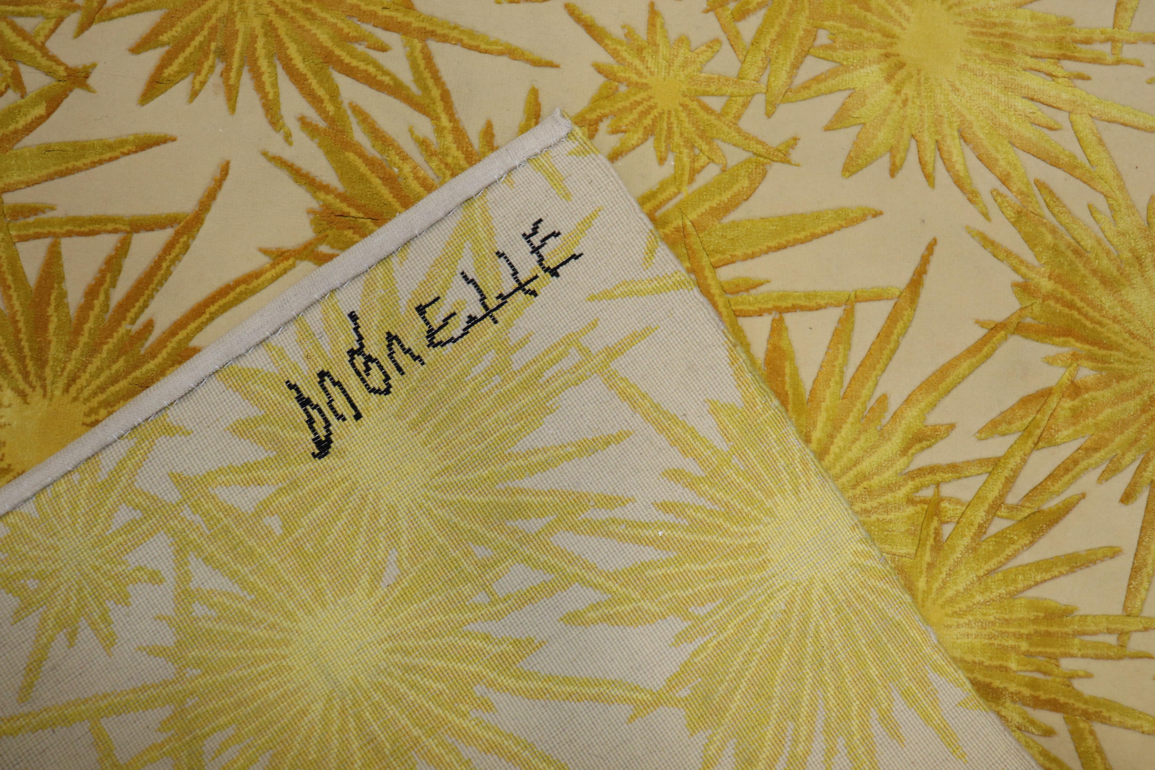 Mid-Century Modern Tony Duquette Yellow Sunburst Modern Wool Silk Rug