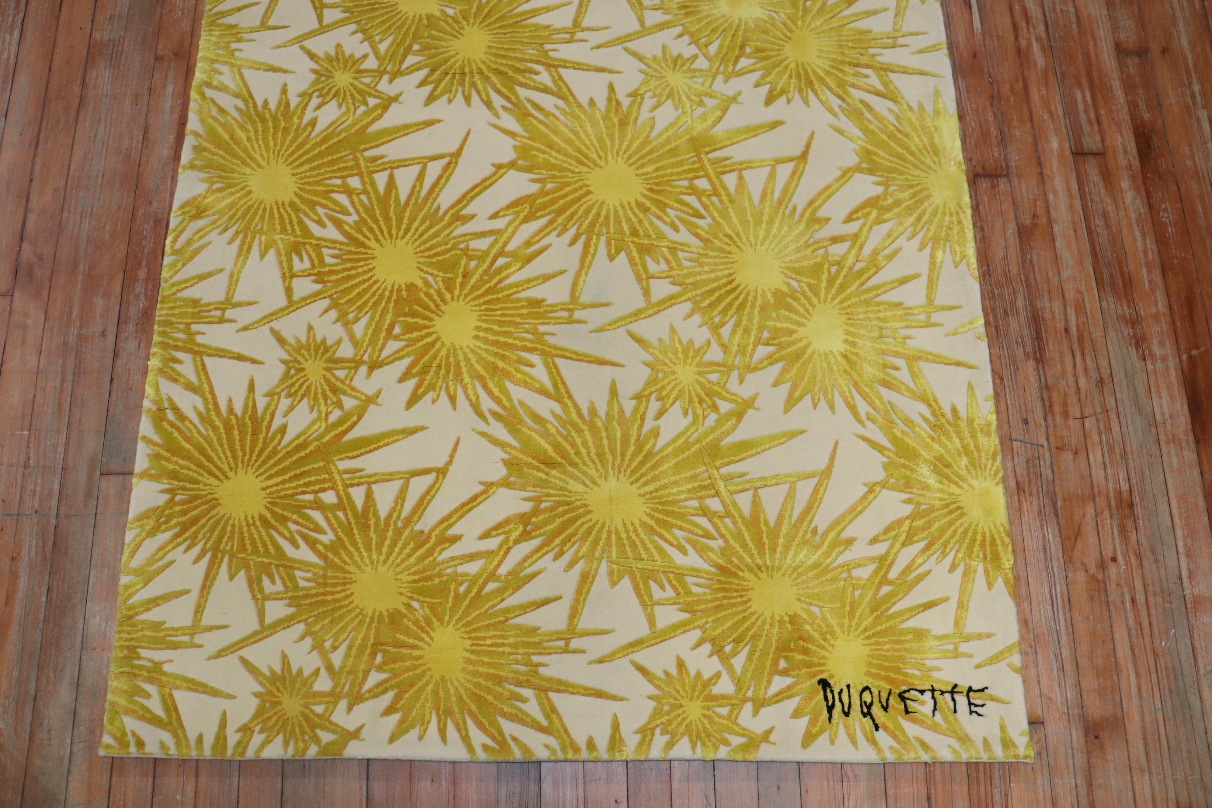 Chinese Tony Duquette Yellow Sunburst Modern Wool Silk Rug