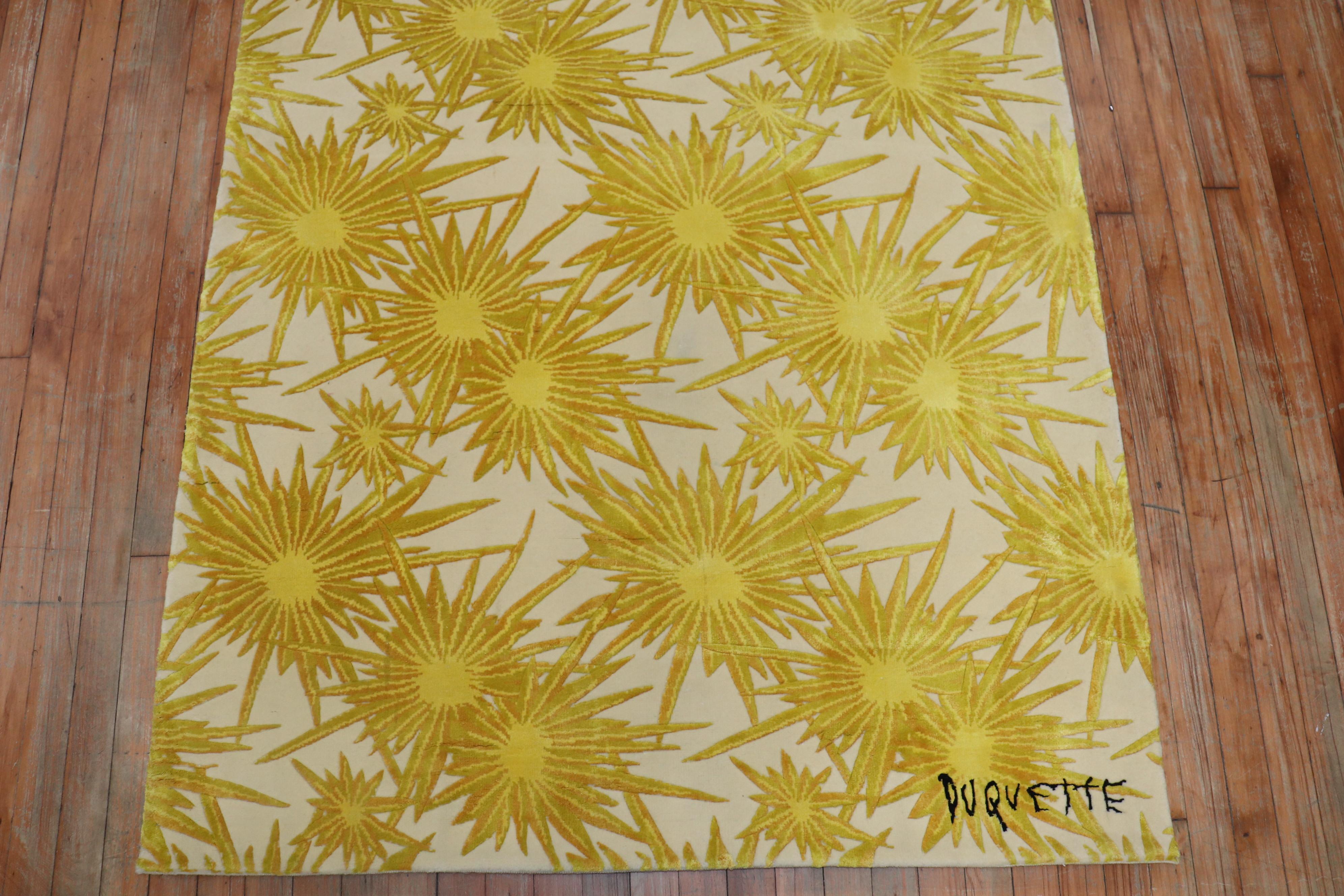 Hand-Woven Tony Duquette Yellow Sunburst Modern Wool Silk Rug