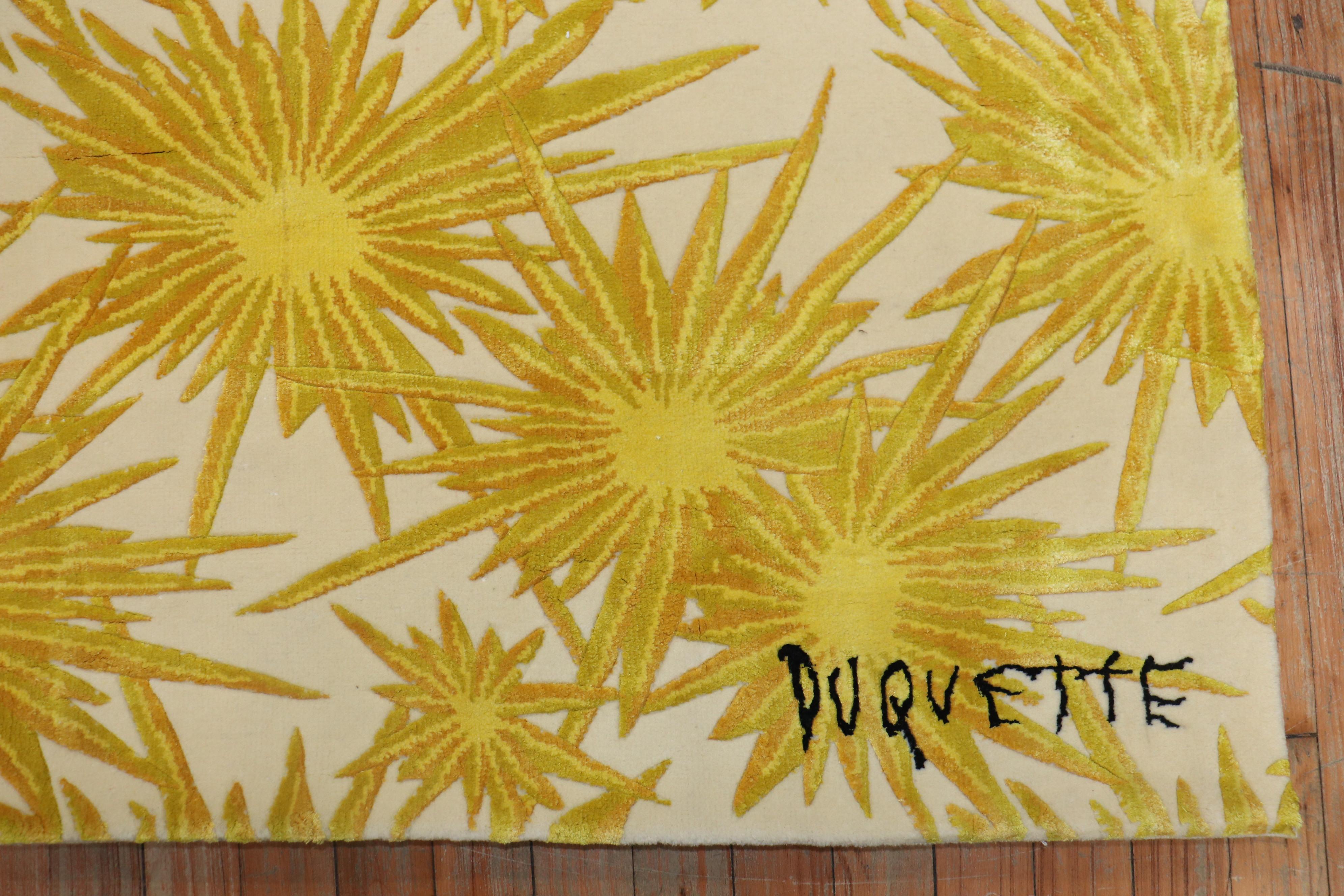 Tony Duquette Yellow Sunburst Modern Wool Silk Rug In Excellent Condition In New York, NY