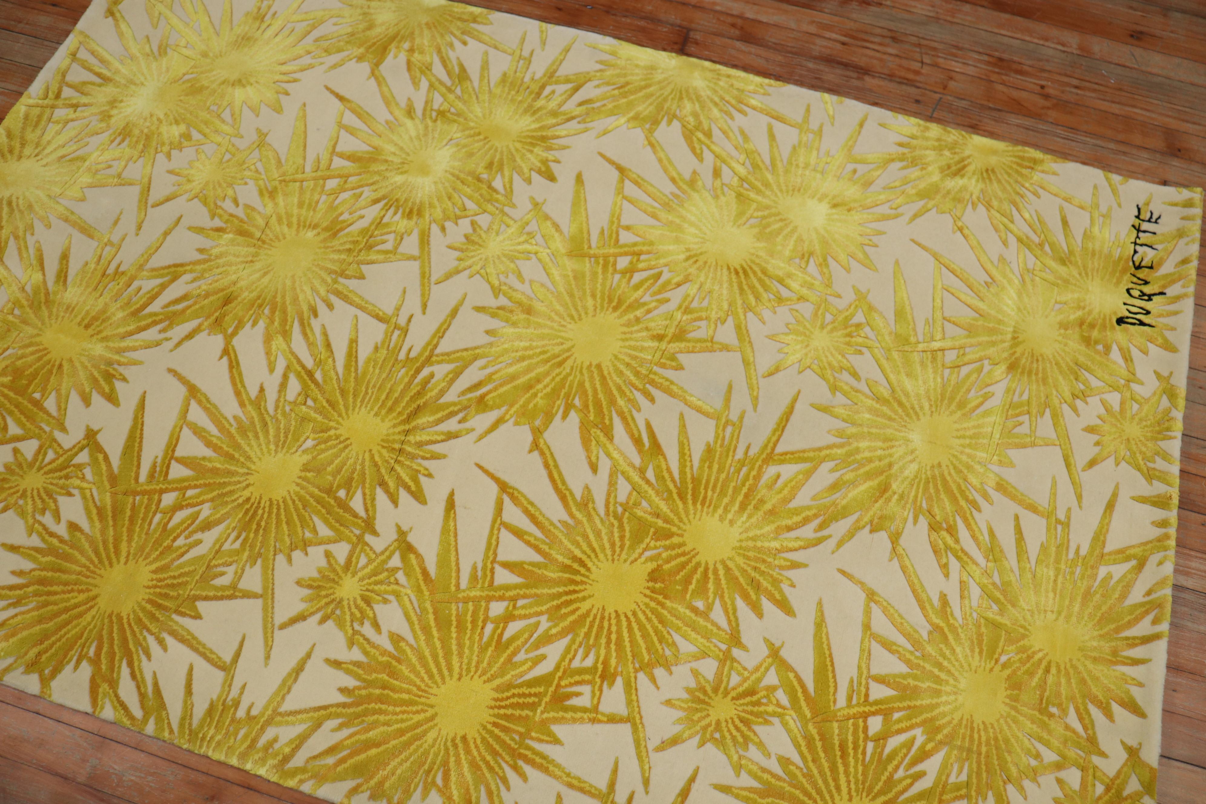 20th Century Tony Duquette Yellow Sunburst Modern Wool Silk Rug