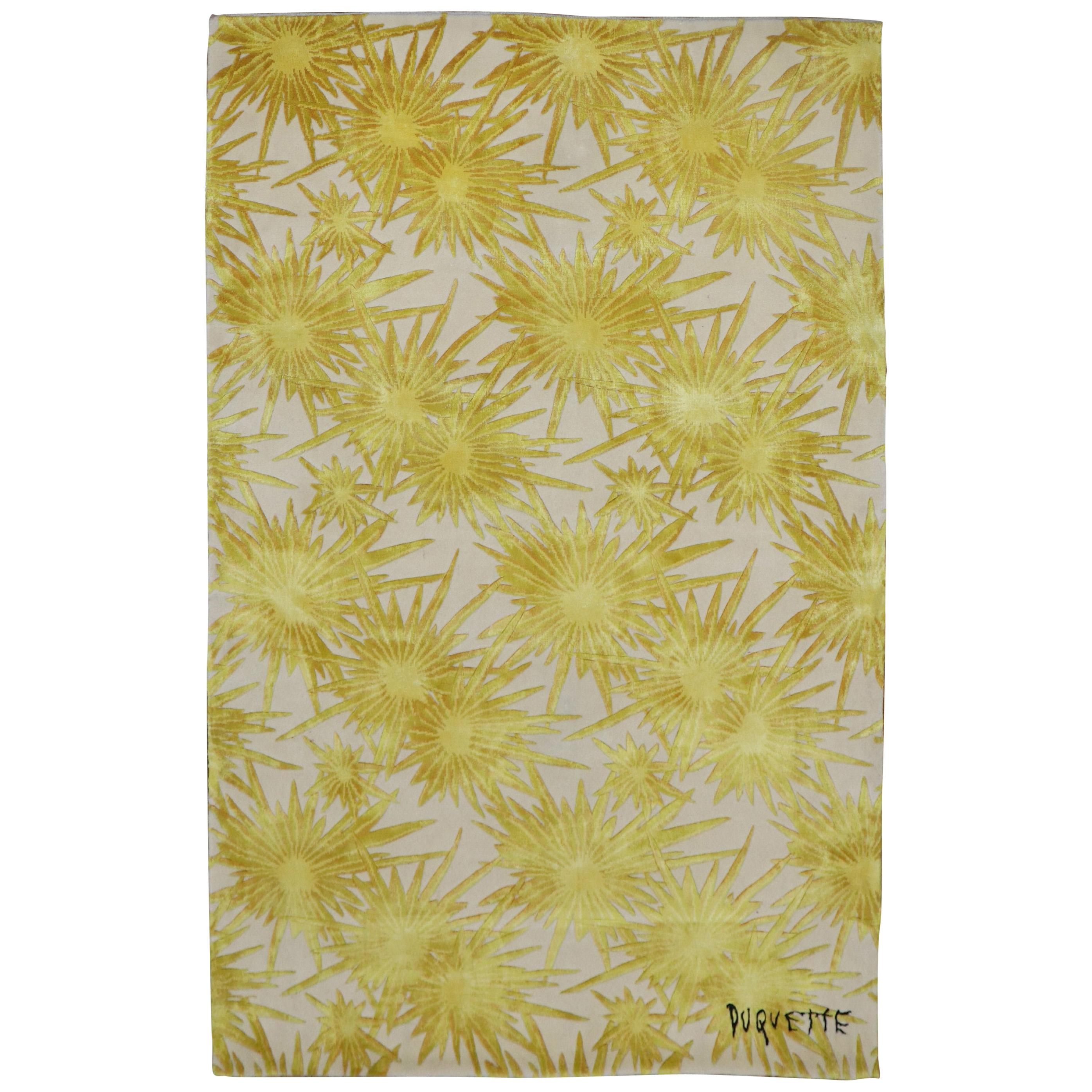 Tony Duquette Yellow Sunburst Modern Wool Silk Rug
