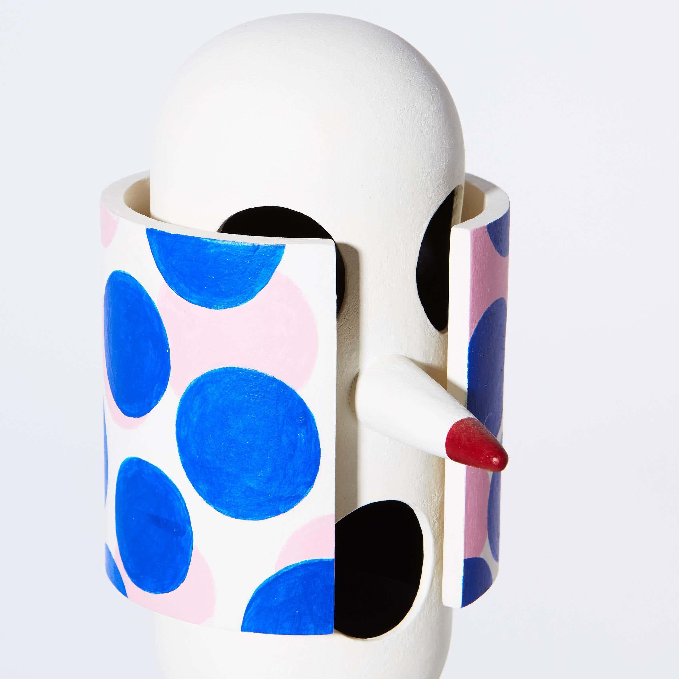 «Undercover» figurative sculpture in painted wood - Post-Modern Sculpture by Tony Emilson
