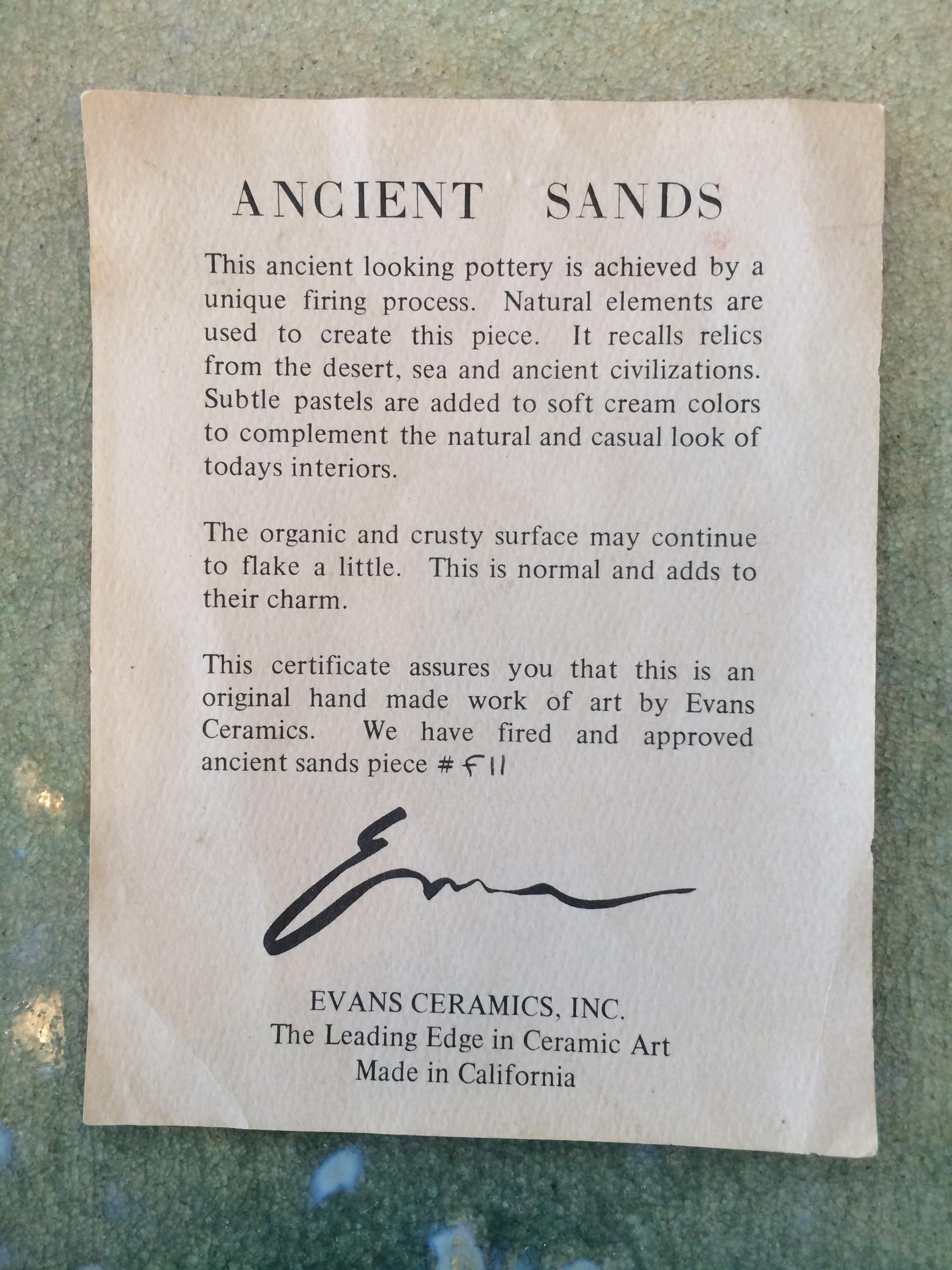 Mid-Century Modern Tony Evans “Ancient Sands” California Studio Art Pottery