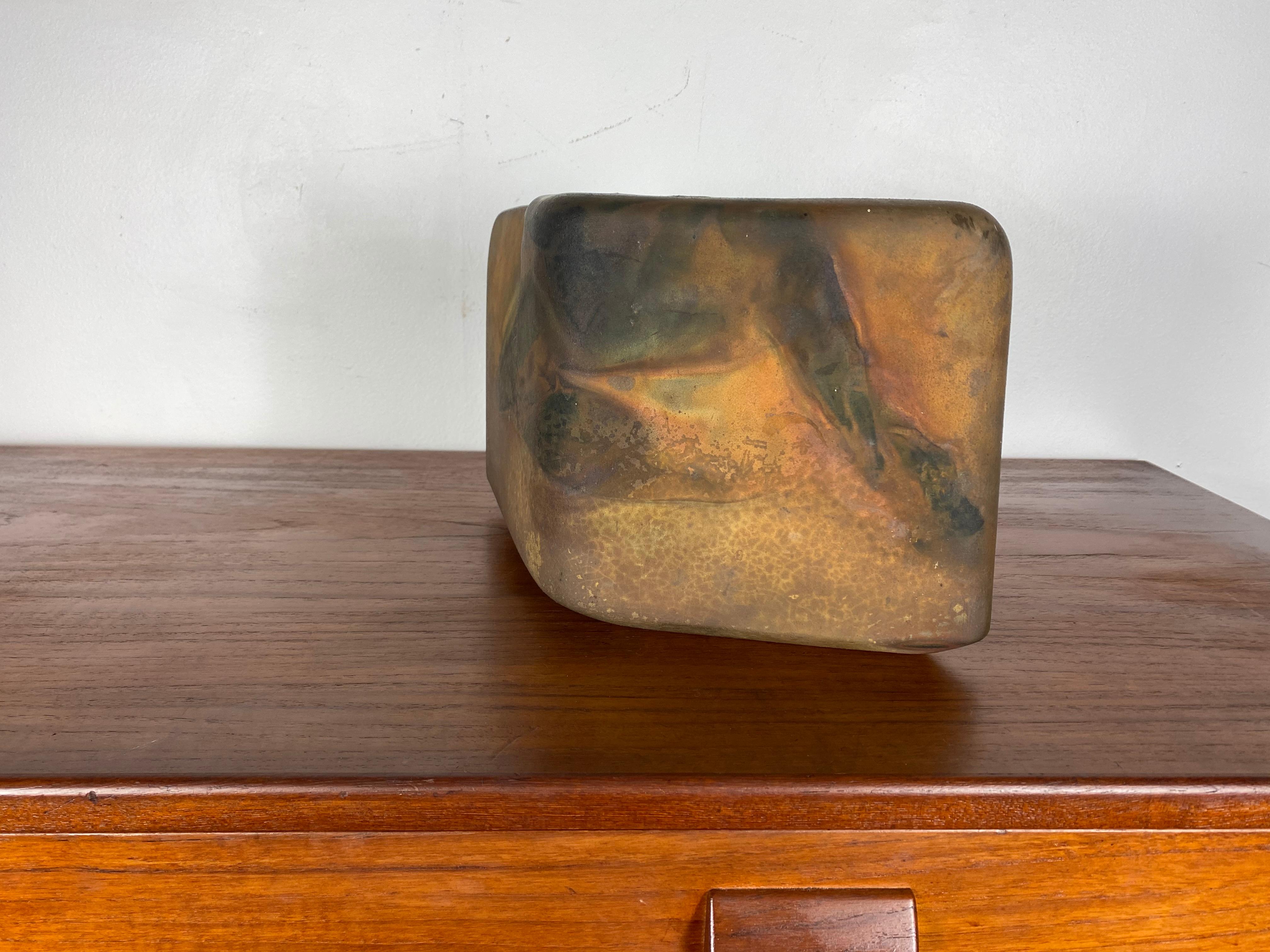 Tony Evans Large Impressive Raku Fired Vessel, Modernist Design In Excellent Condition In Buffalo, NY