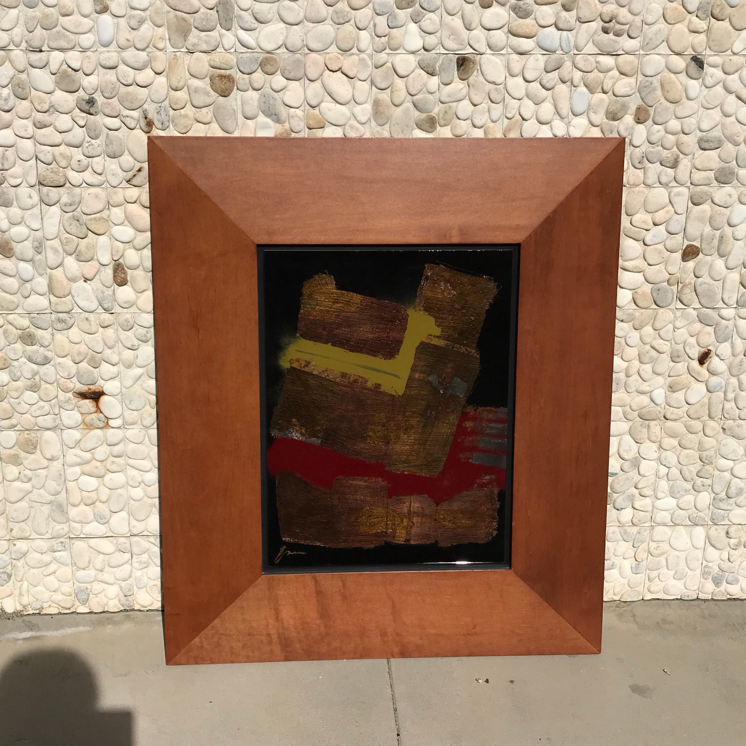 Mid-Century Modern Tony Evans Metallic on Glass Painting with Custom Frame For Sale