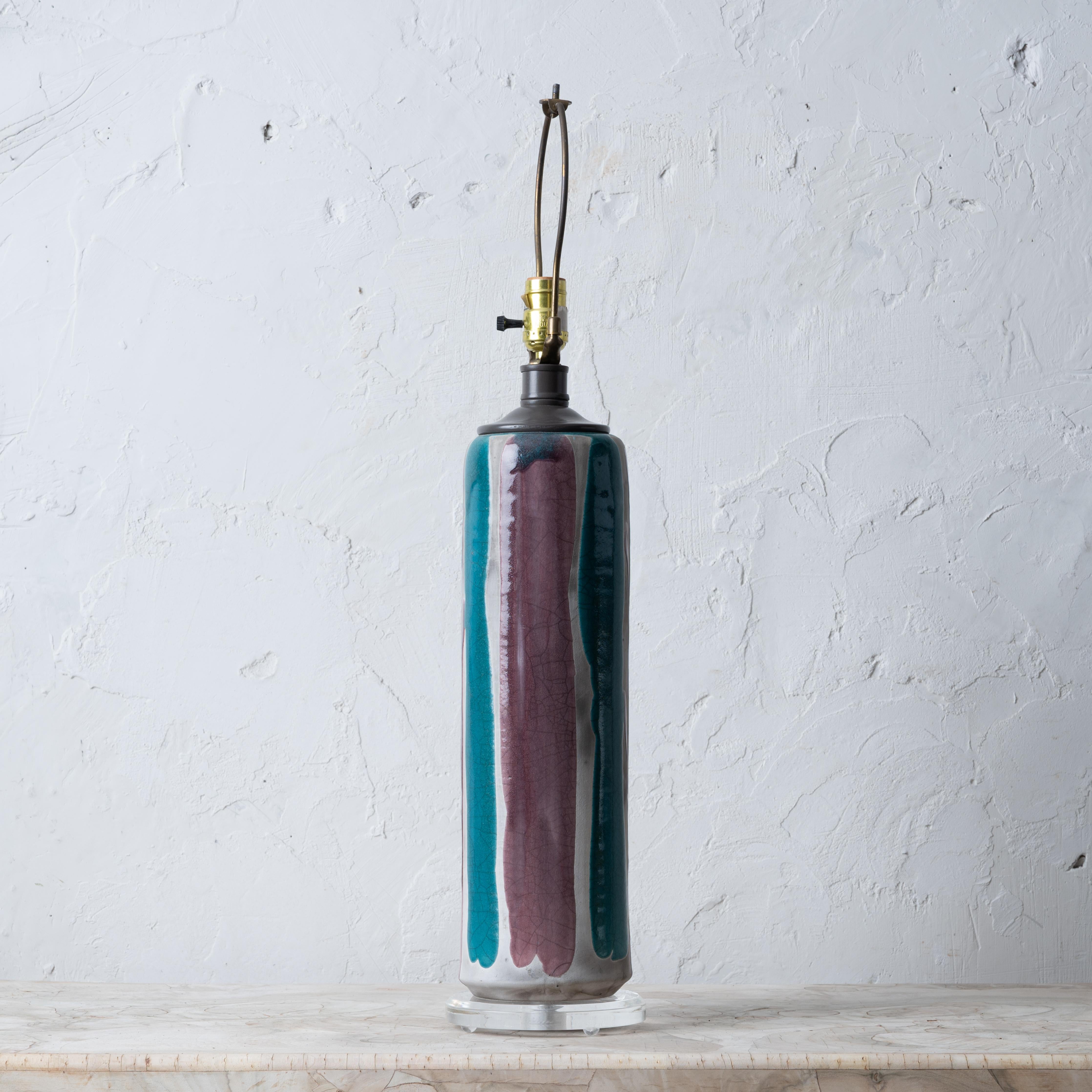 American Tony Evans Raku Pottery Lamp, 1980s For Sale