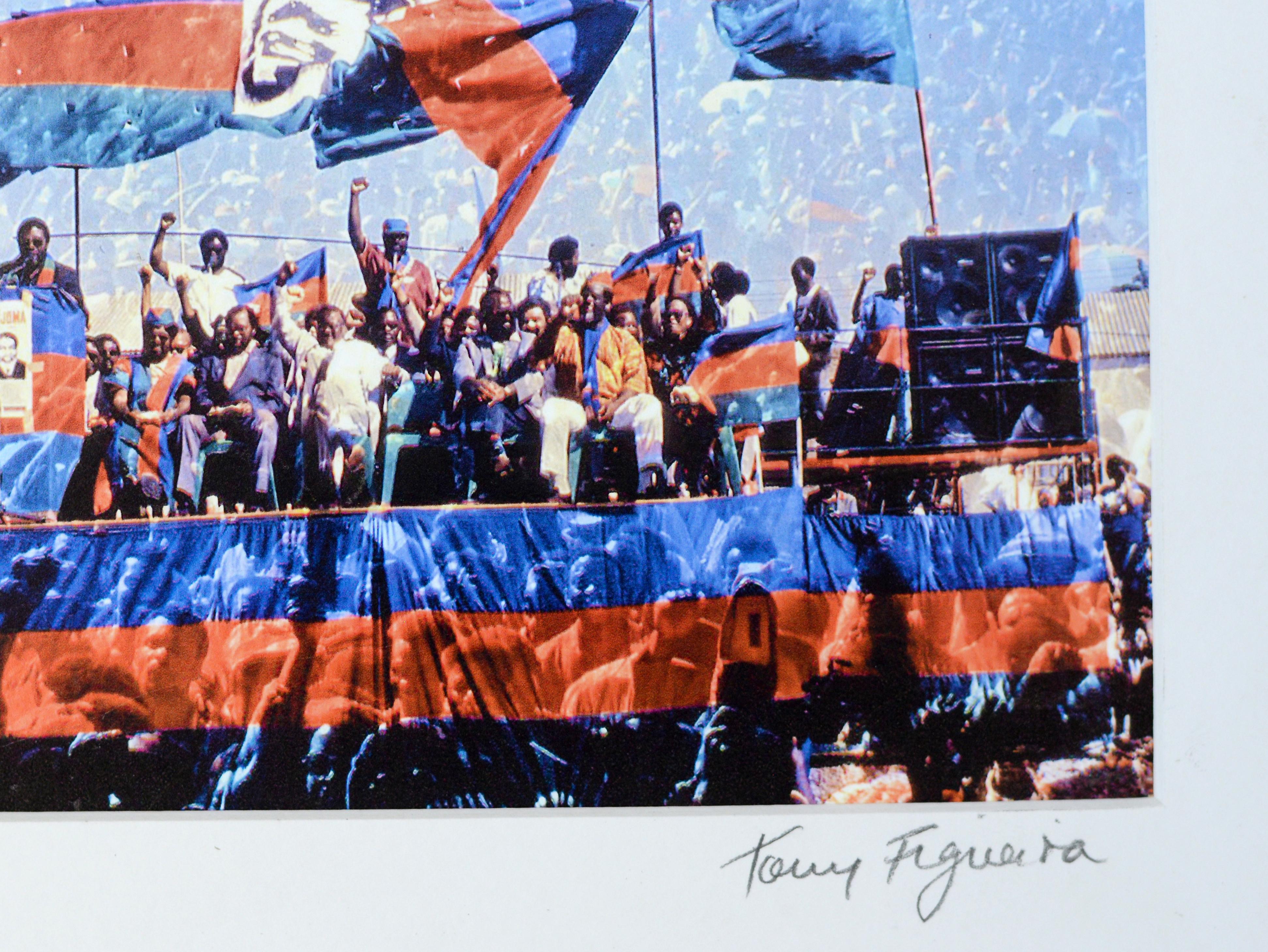 SWAPO Rally (Double Exposure), c. 1989 (printed c. 2014). Inkjet Print on Hahnemuhle Fine Art Baryta Satin Paper, 1/1

Tony Figueira (1959 – 2017)Tony Figueira was born in 1959 in Huambo, Angola. At the age of seven his family moved to Windhoek,
