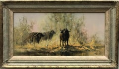 Cape Buffalo in Savannah, original oil on canvas, contemporary British artist