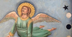 "GIOTTO ANGEL WITH CIRCLE AND STAR", oil on wood, renaissance gothic, surreal