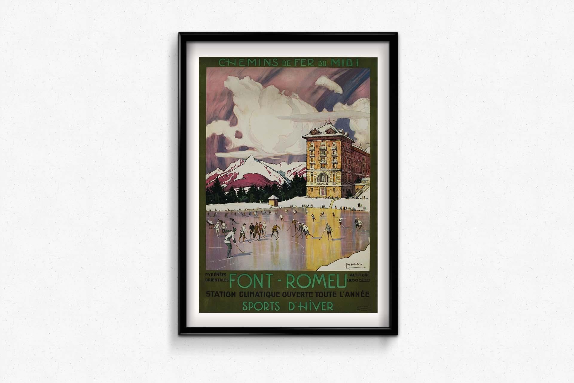Roux's 1923 original poster for Chemins de fer du Midi Font Romeu For Sale 1