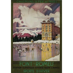 Antique Roux's 1923 original poster for Chemins de fer du Midi Font Romeu